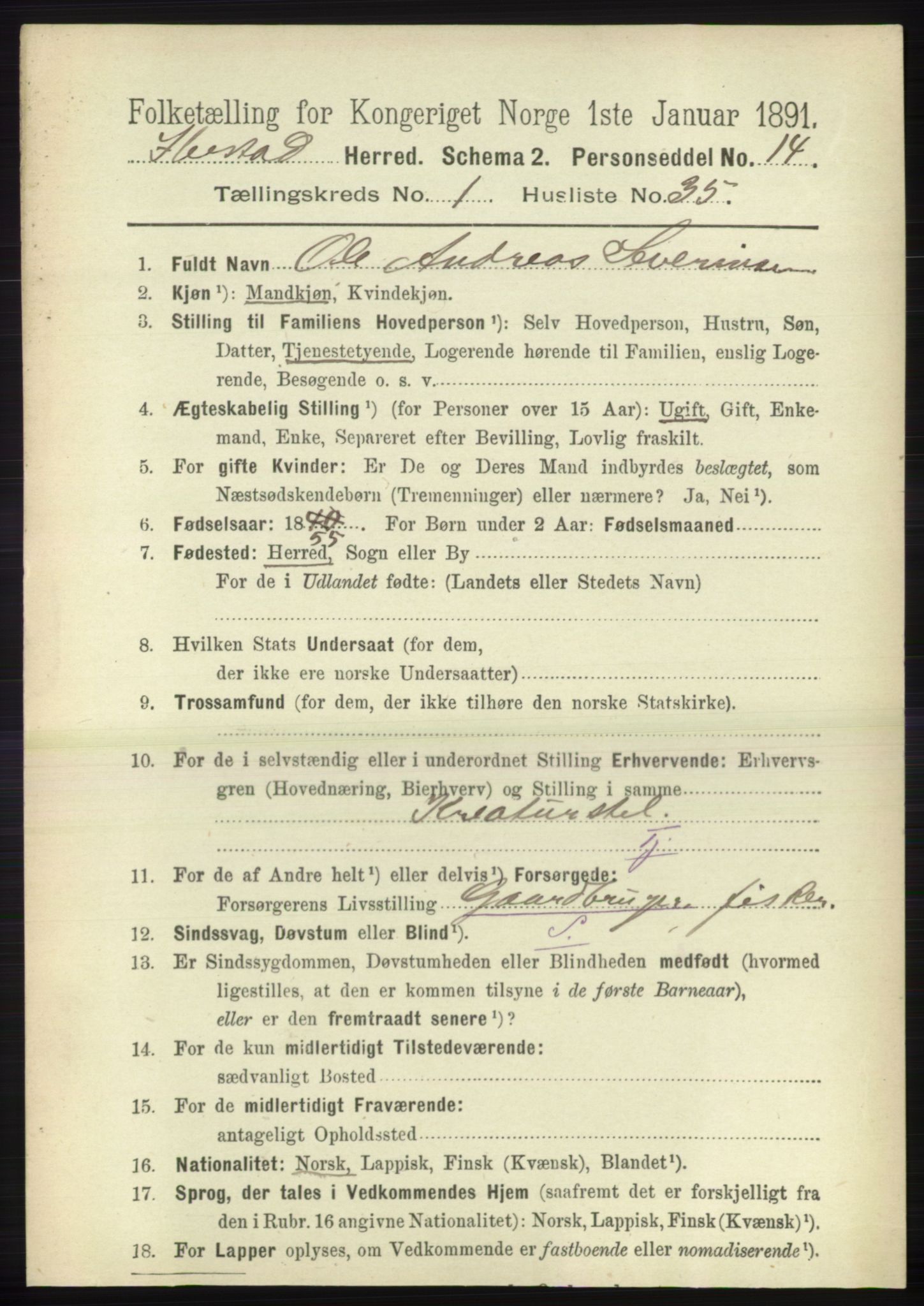 RA, Folketelling 1891 for 1917 Ibestad herred, 1891, s. 393