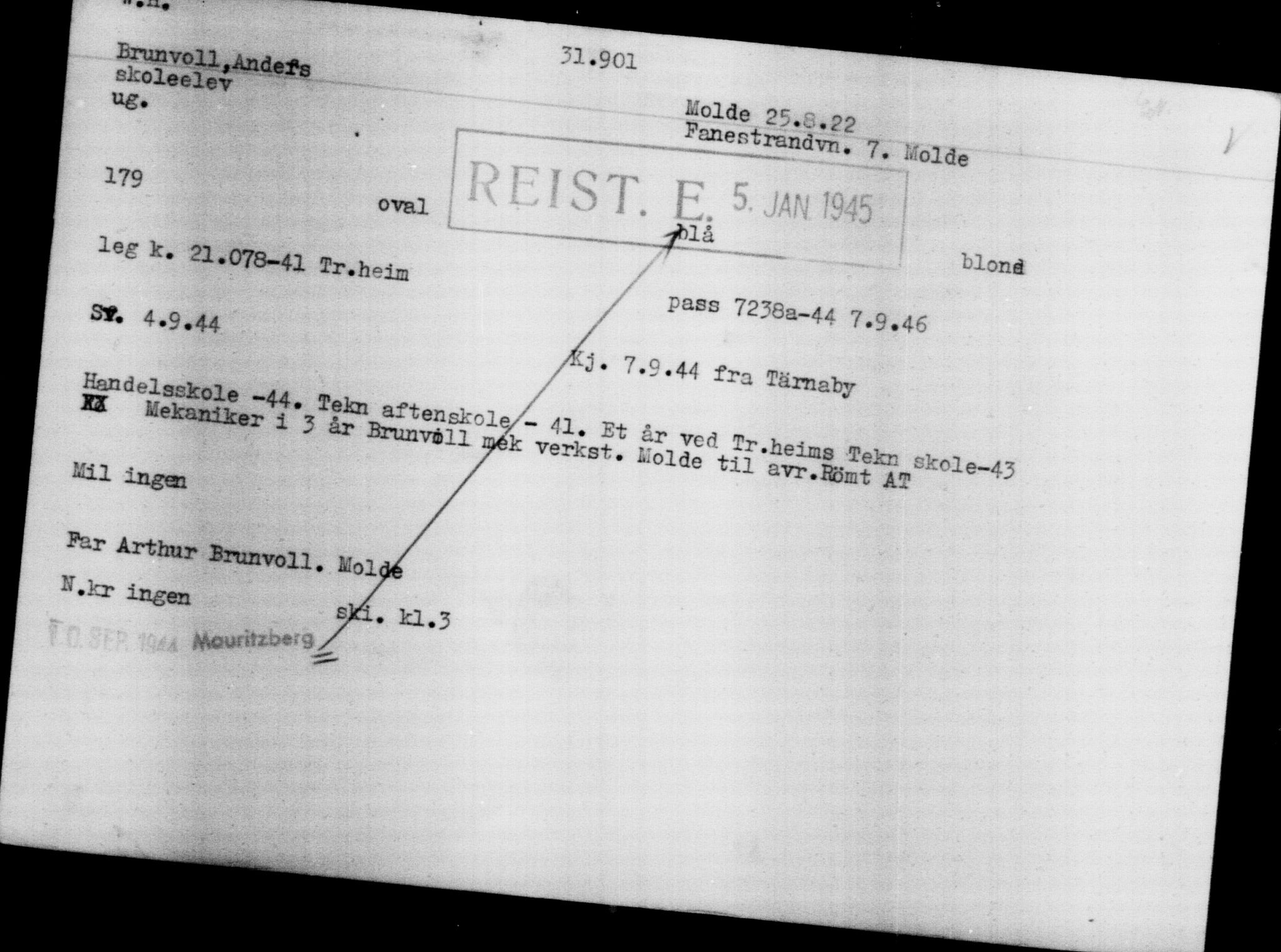 Den Kgl. Norske Legasjons Flyktningskontor, RA/S-6753/V/Va/L0013: Kjesäterkartoteket.  Flyktningenr. 31500-34731, 1940-1945, s. 447