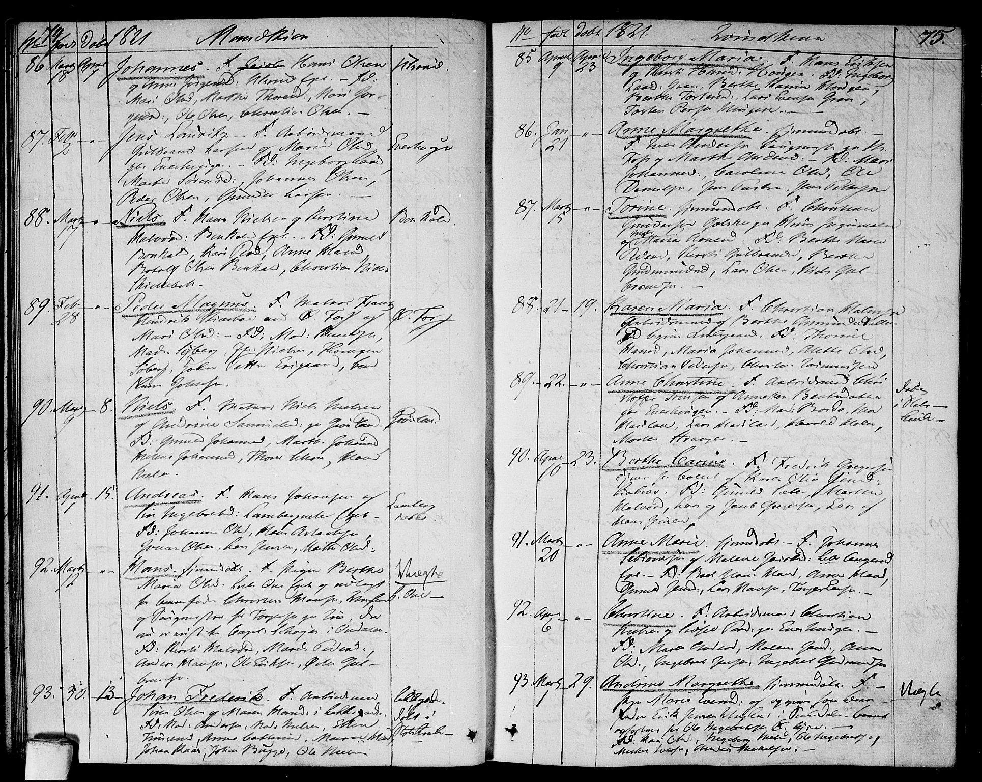 Aker prestekontor kirkebøker, AV/SAO-A-10861/F/L0012: Ministerialbok nr. 12, 1819-1828, s. 74-75