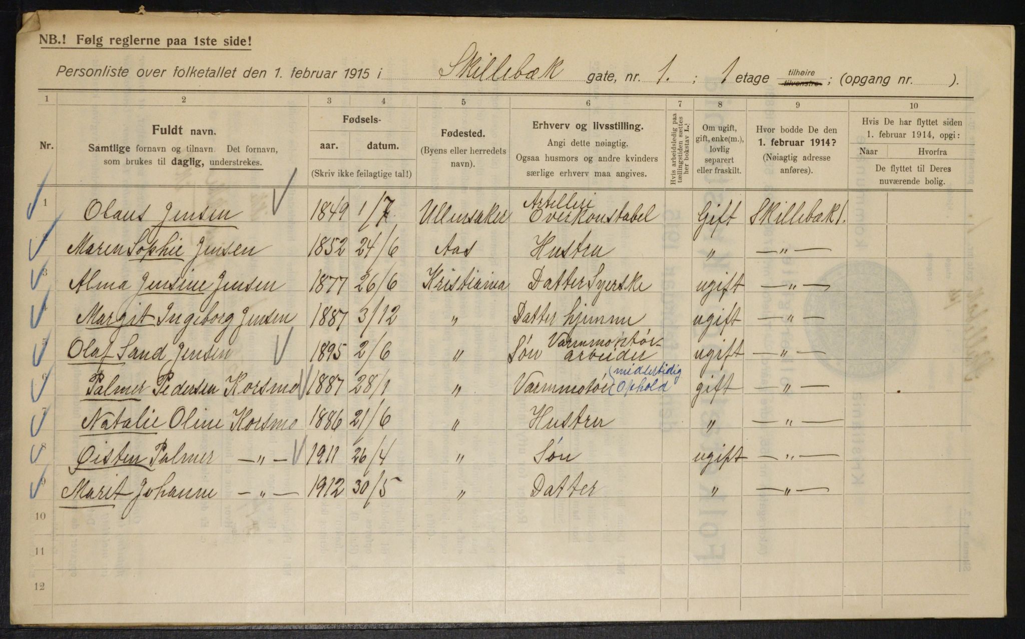 OBA, Kommunal folketelling 1.2.1915 for Kristiania, 1915, s. 95313