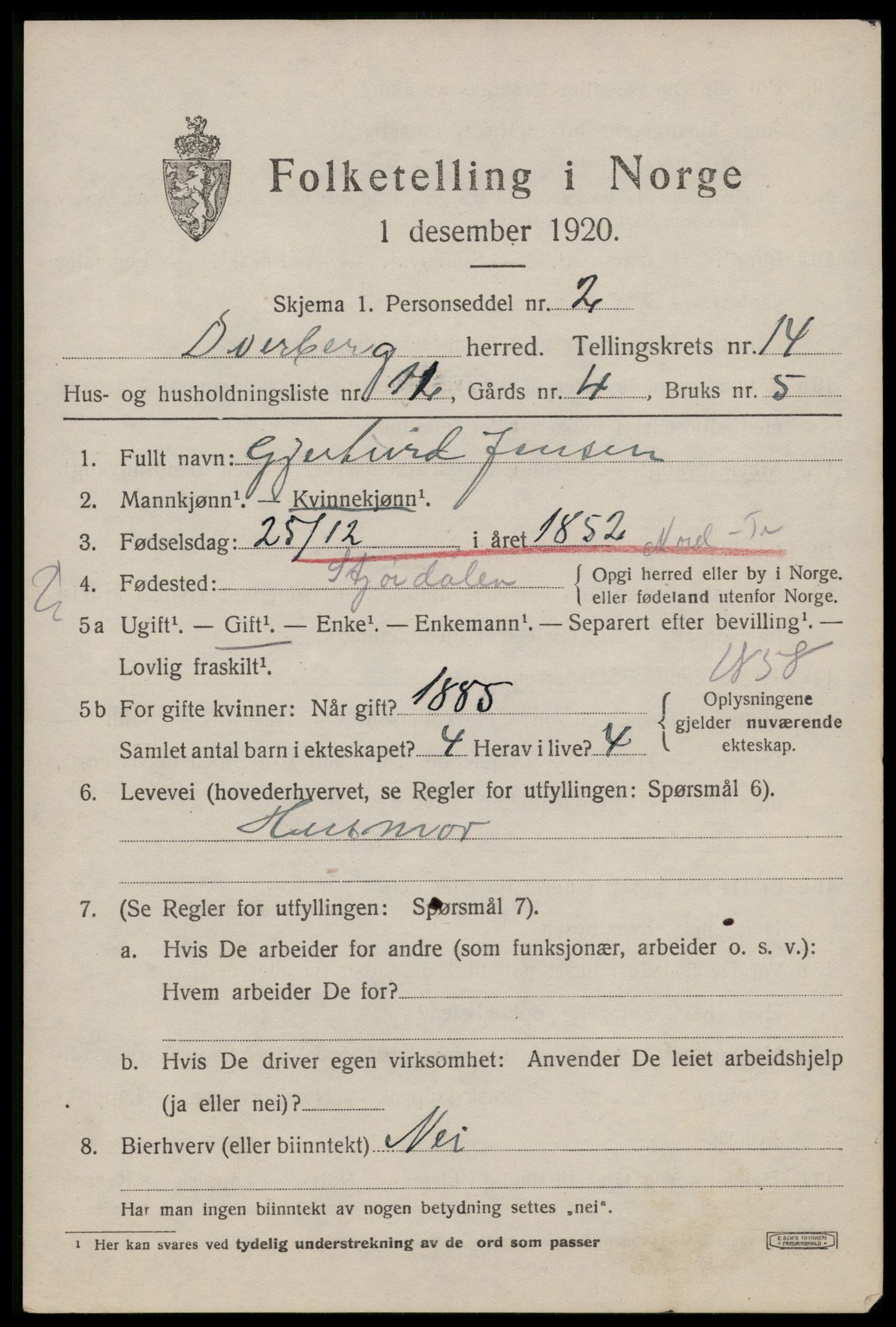 SAT, Folketelling 1920 for 1872 Dverberg herred, 1920, s. 10708