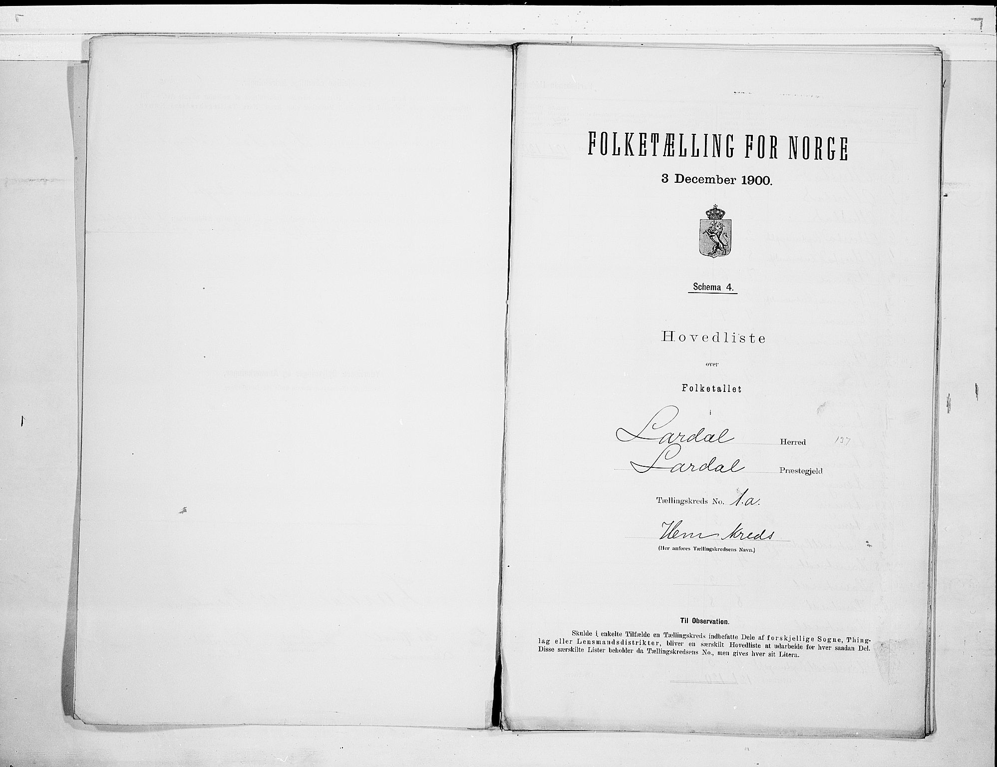 RA, Folketelling 1900 for 0728 Lardal herred, 1900, s. 4