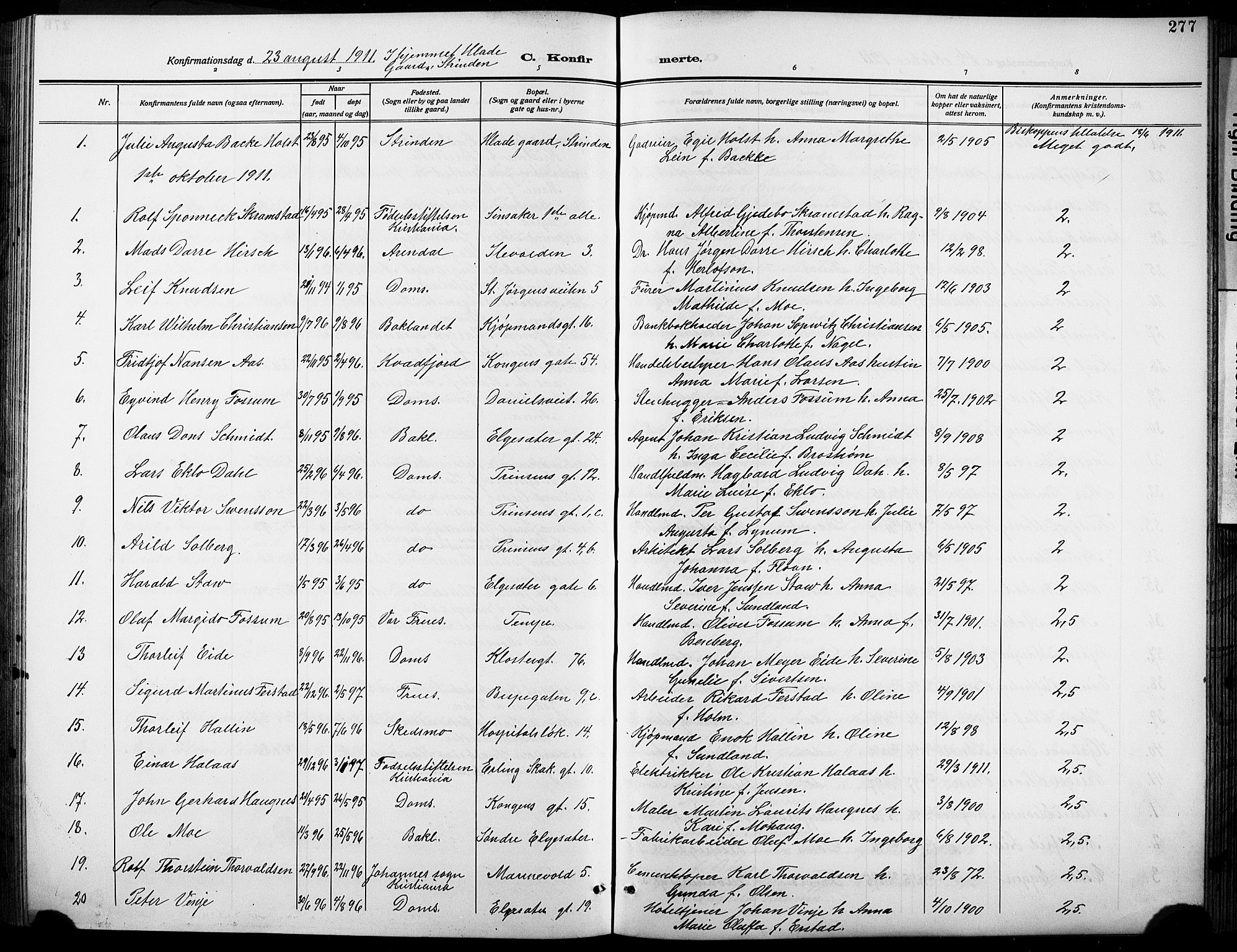 Ministerialprotokoller, klokkerbøker og fødselsregistre - Sør-Trøndelag, AV/SAT-A-1456/601/L0096: Klokkerbok nr. 601C14, 1911-1931, s. 277