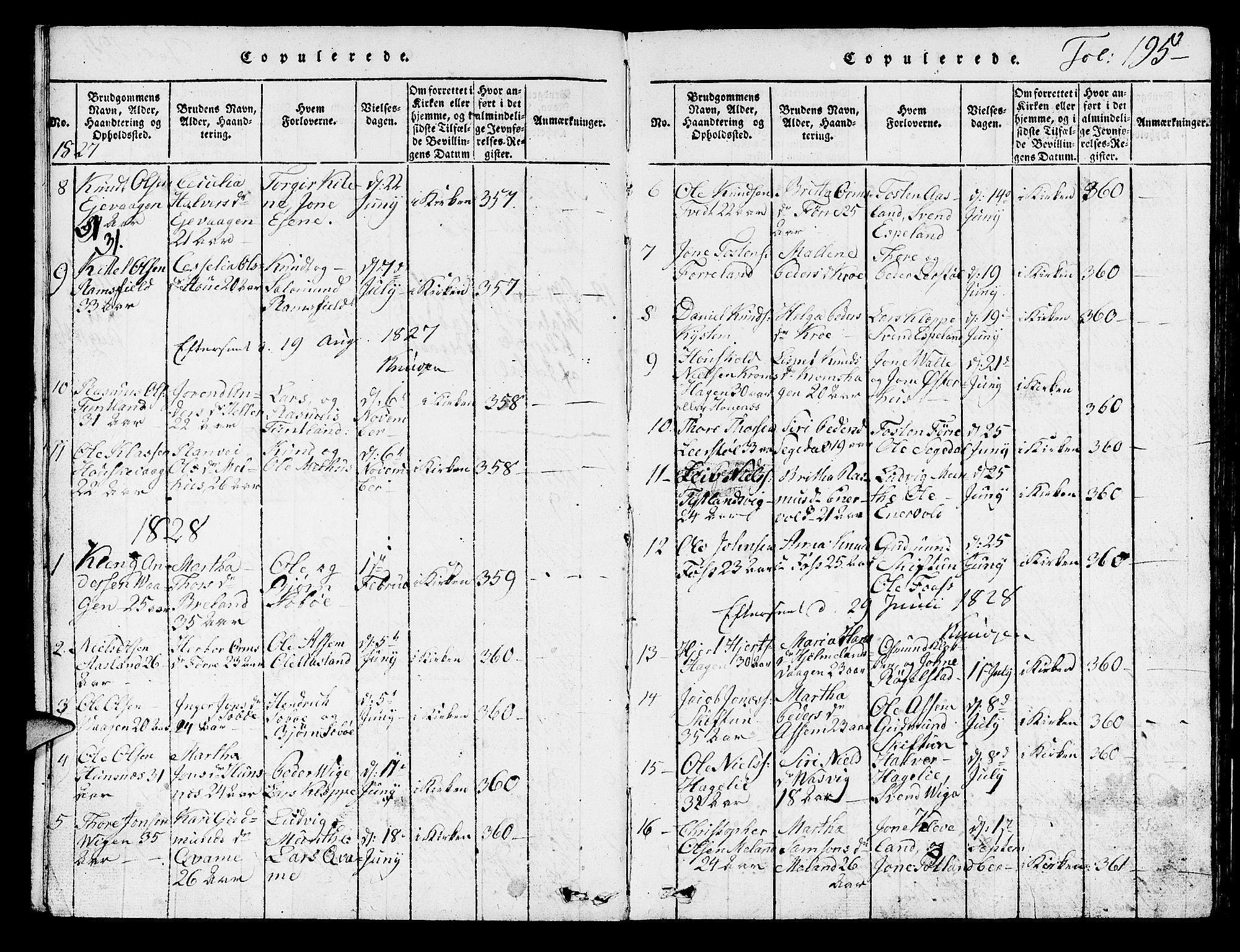 Hjelmeland sokneprestkontor, AV/SAST-A-101843/01/V/L0001: Klokkerbok nr. B 1, 1816-1841, s. 195