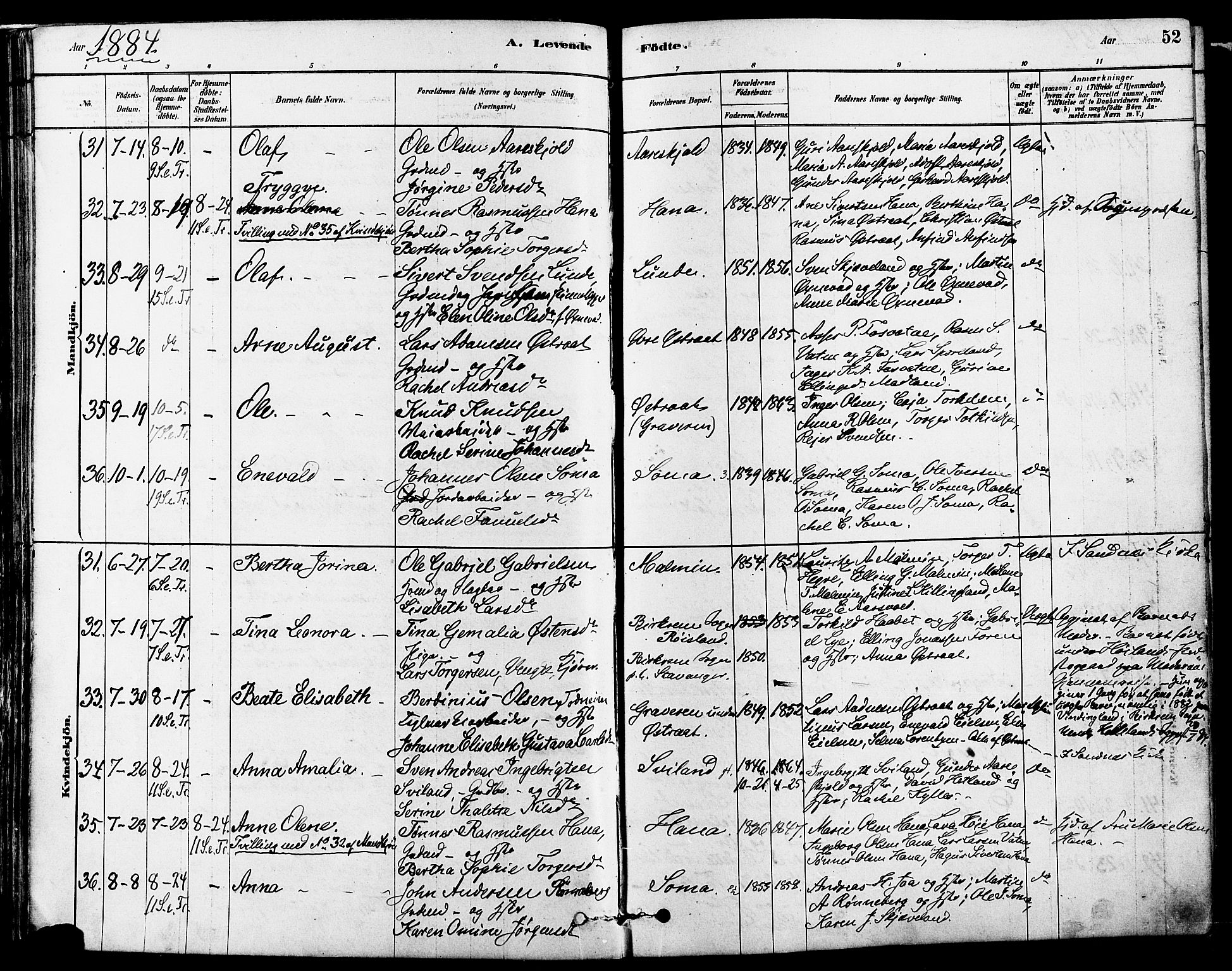 Høyland sokneprestkontor, AV/SAST-A-101799/001/30BA/L0011: Ministerialbok nr. A 10, 1878-1888, s. 52