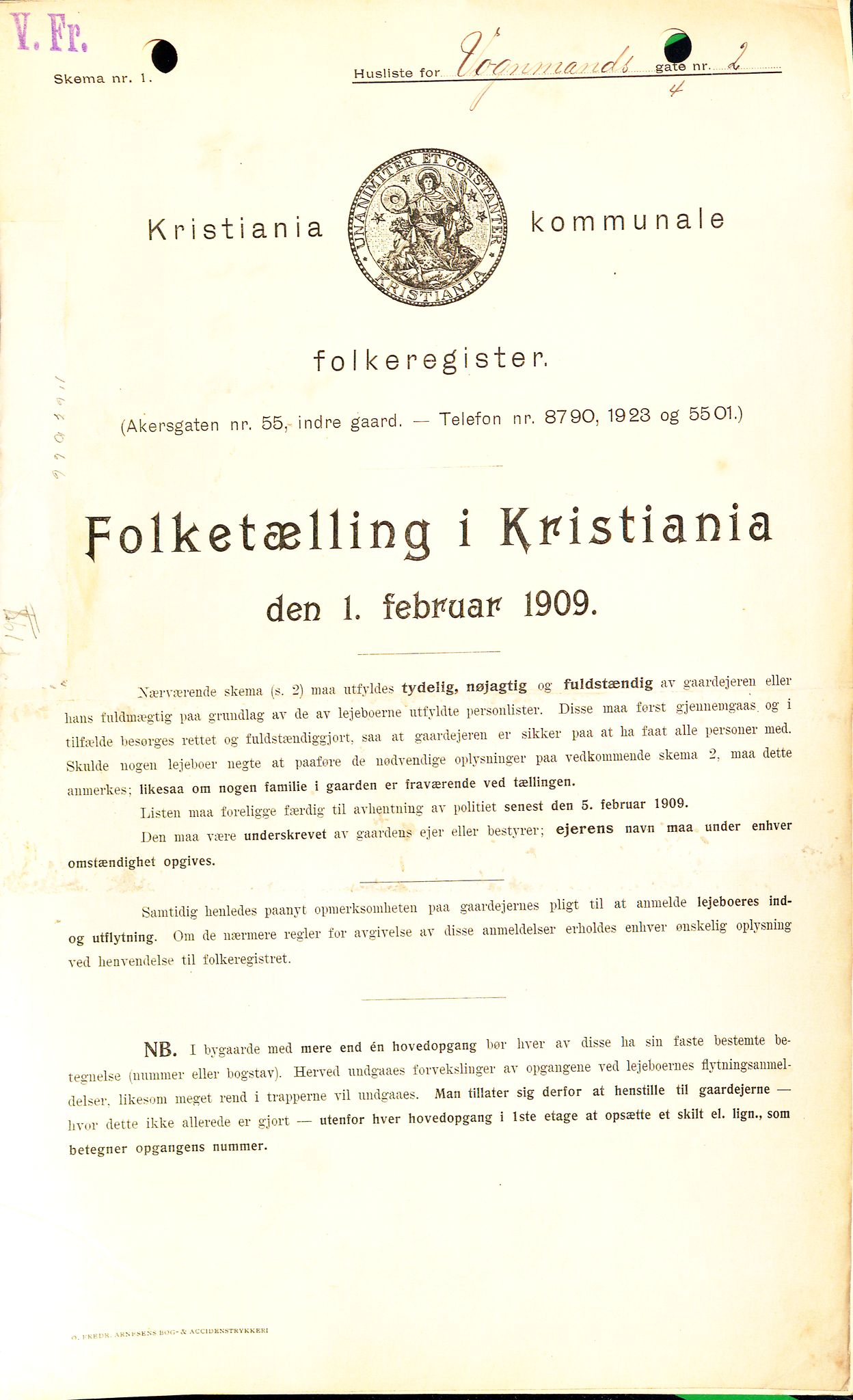 OBA, Kommunal folketelling 1.2.1909 for Kristiania kjøpstad, 1909, s. 112591