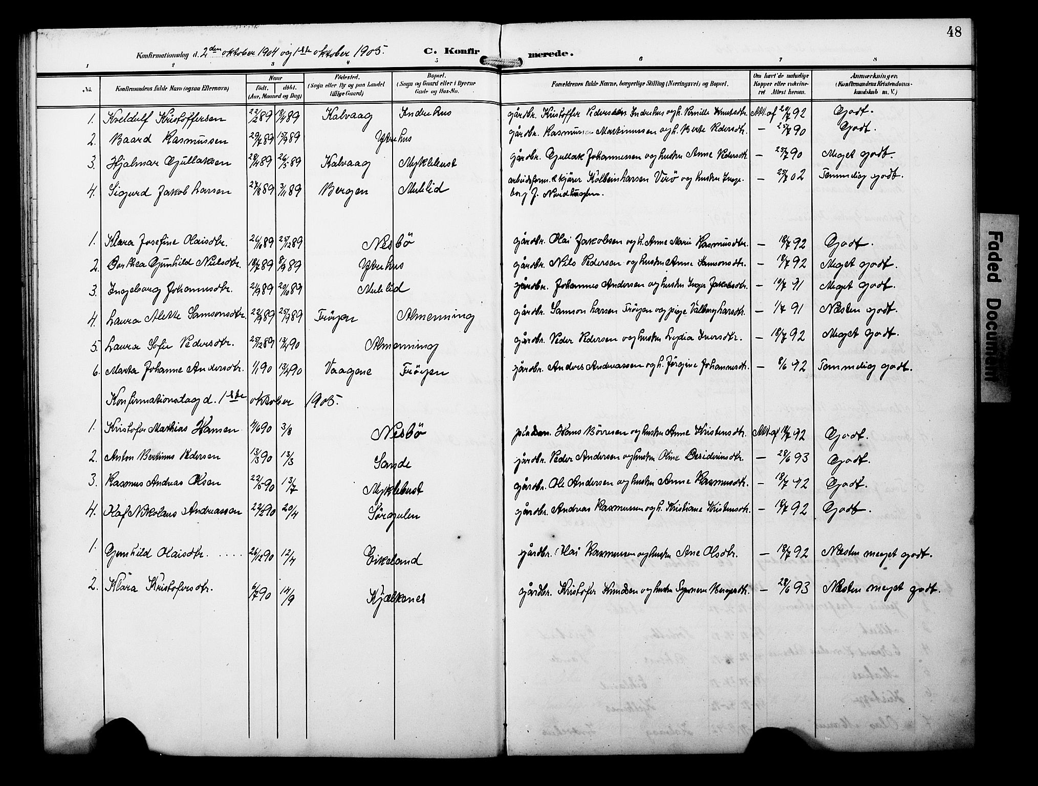 Davik sokneprestembete, AV/SAB-A-79701/H/Hab/Habb/L0001: Klokkerbok nr. B 1, 1903-1928, s. 48