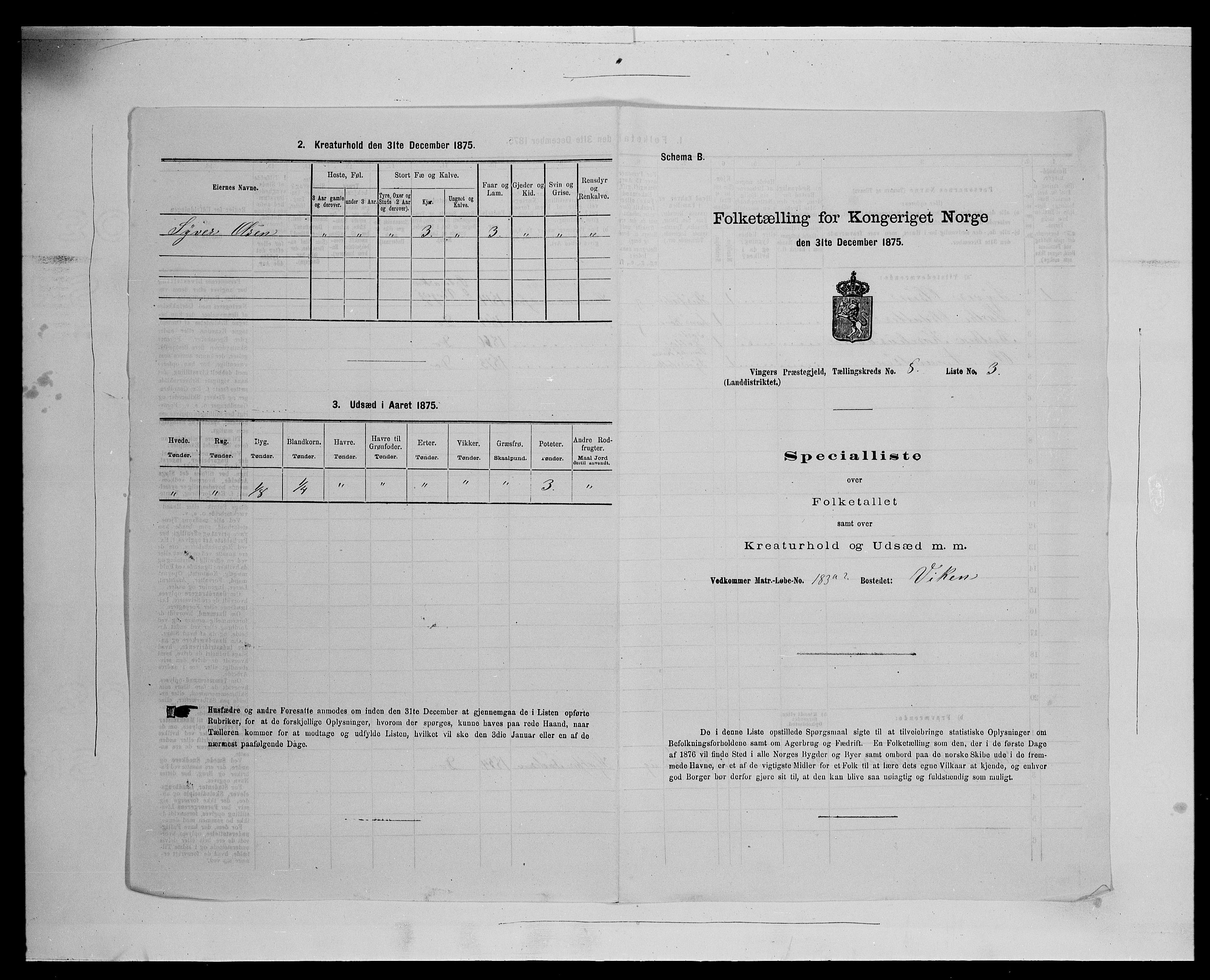 SAH, Folketelling 1875 for 0421L Vinger prestegjeld, Vinger sokn og Austmarka sokn, 1875, s. 1244