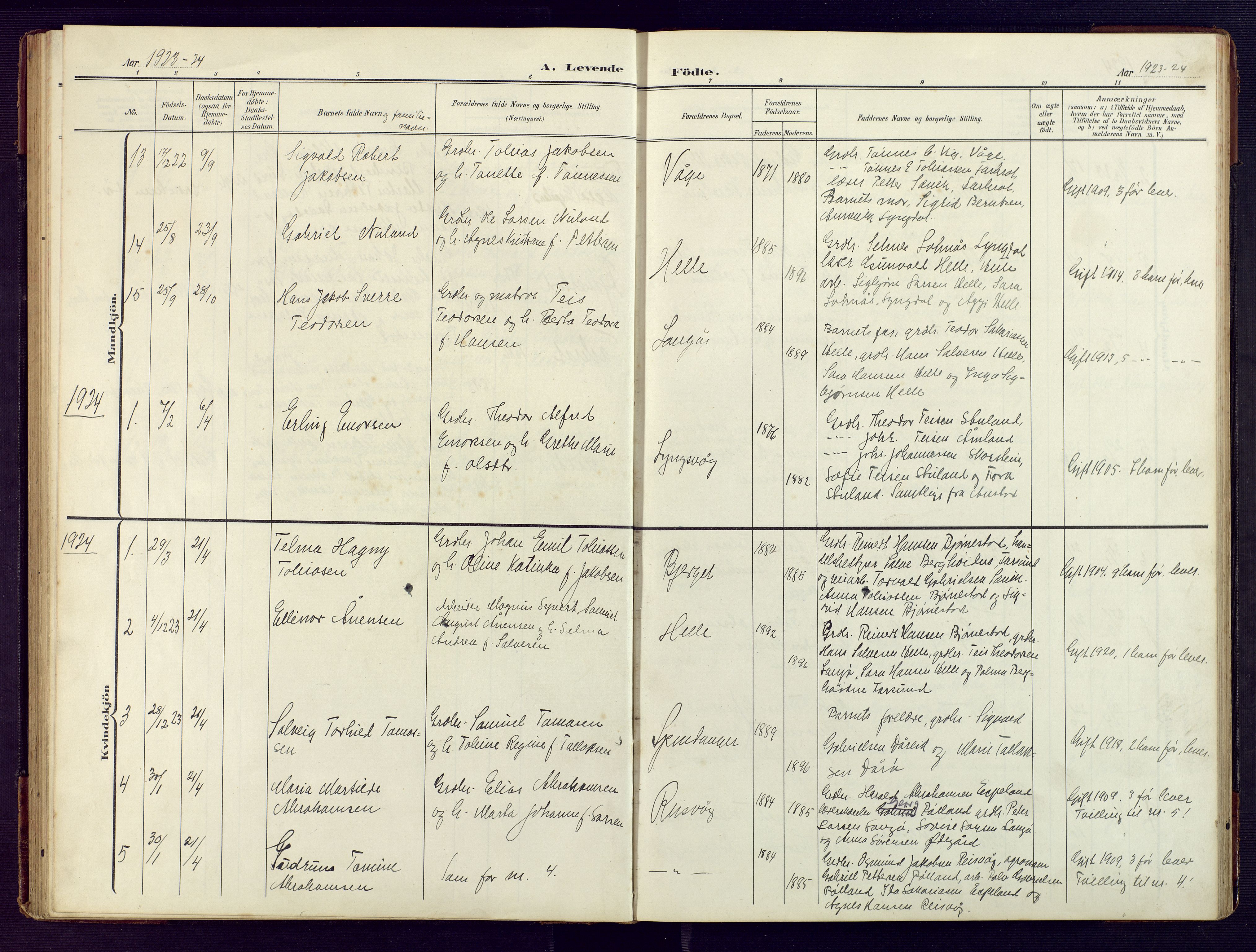 Herad sokneprestkontor, AV/SAK-1111-0018/F/Fb/Fbb/L0005: Klokkerbok nr. B 5, 1908-1949