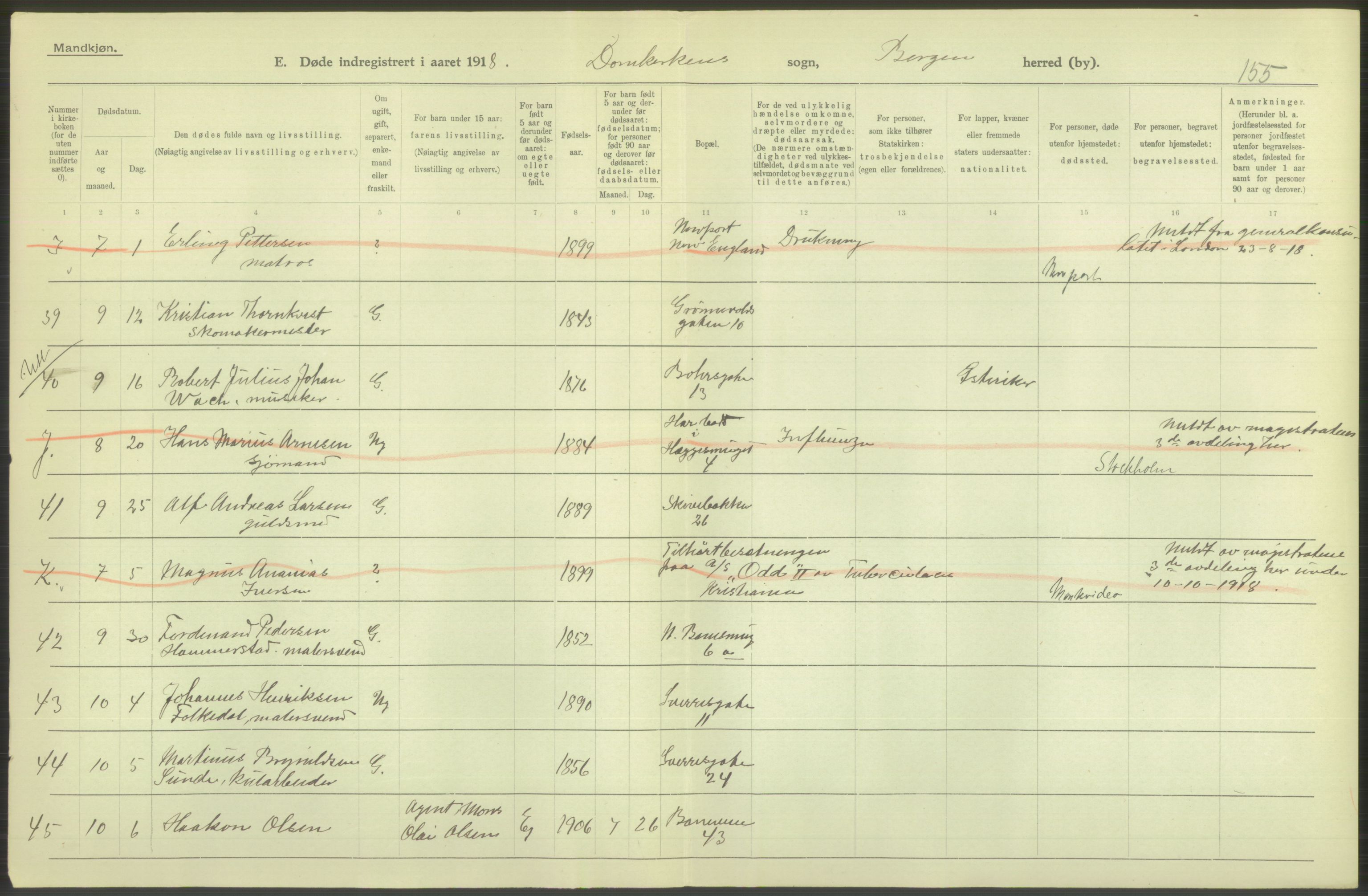 Statistisk sentralbyrå, Sosiodemografiske emner, Befolkning, RA/S-2228/D/Df/Dfb/Dfbh/L0039: Bergen: Døde., 1918, s. 16