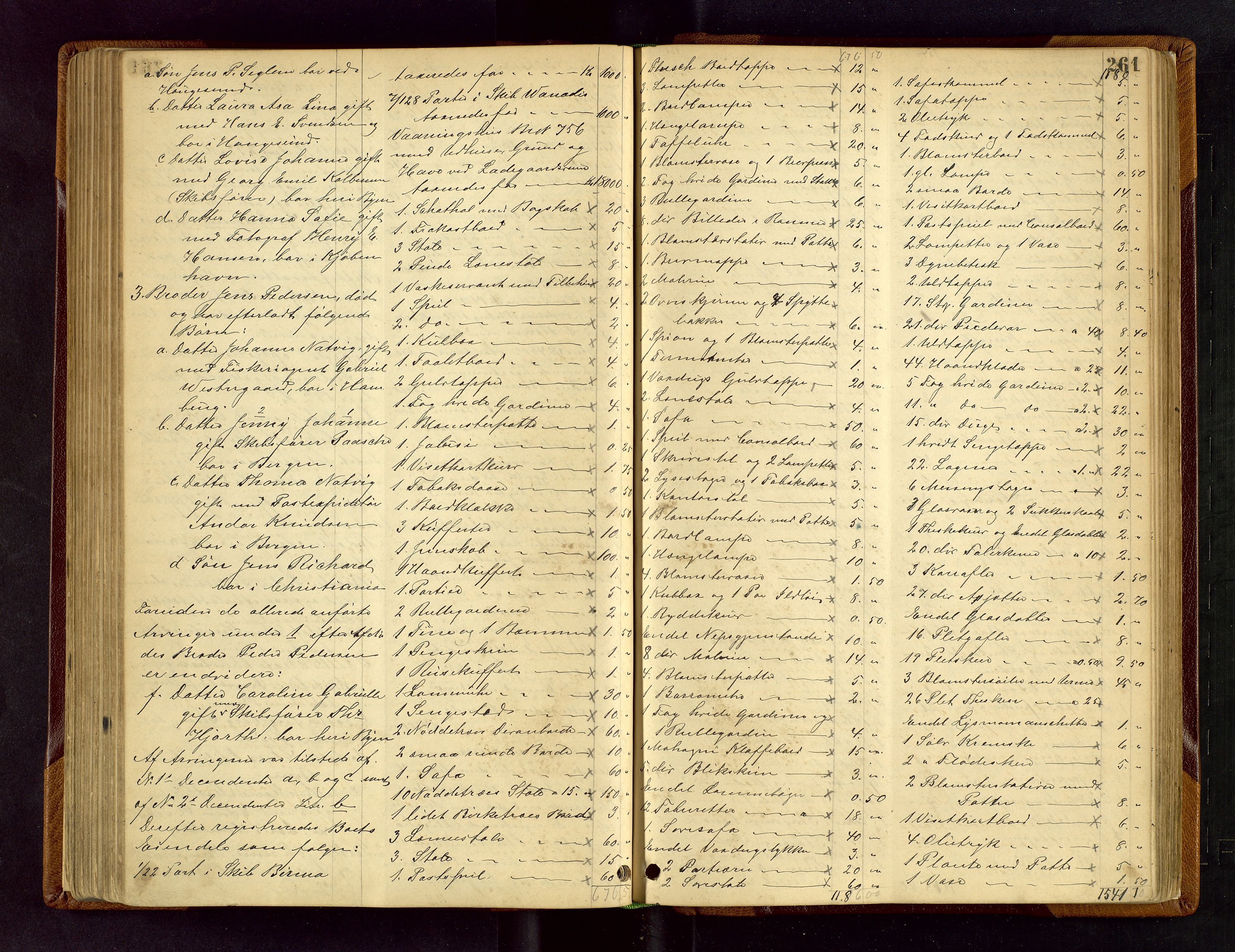 Stavanger skifteforvalter, AV/SAST-A-101412/001/5/53/533BA/L0001: Registreringsprotokoll, 1882-1902, s. 261