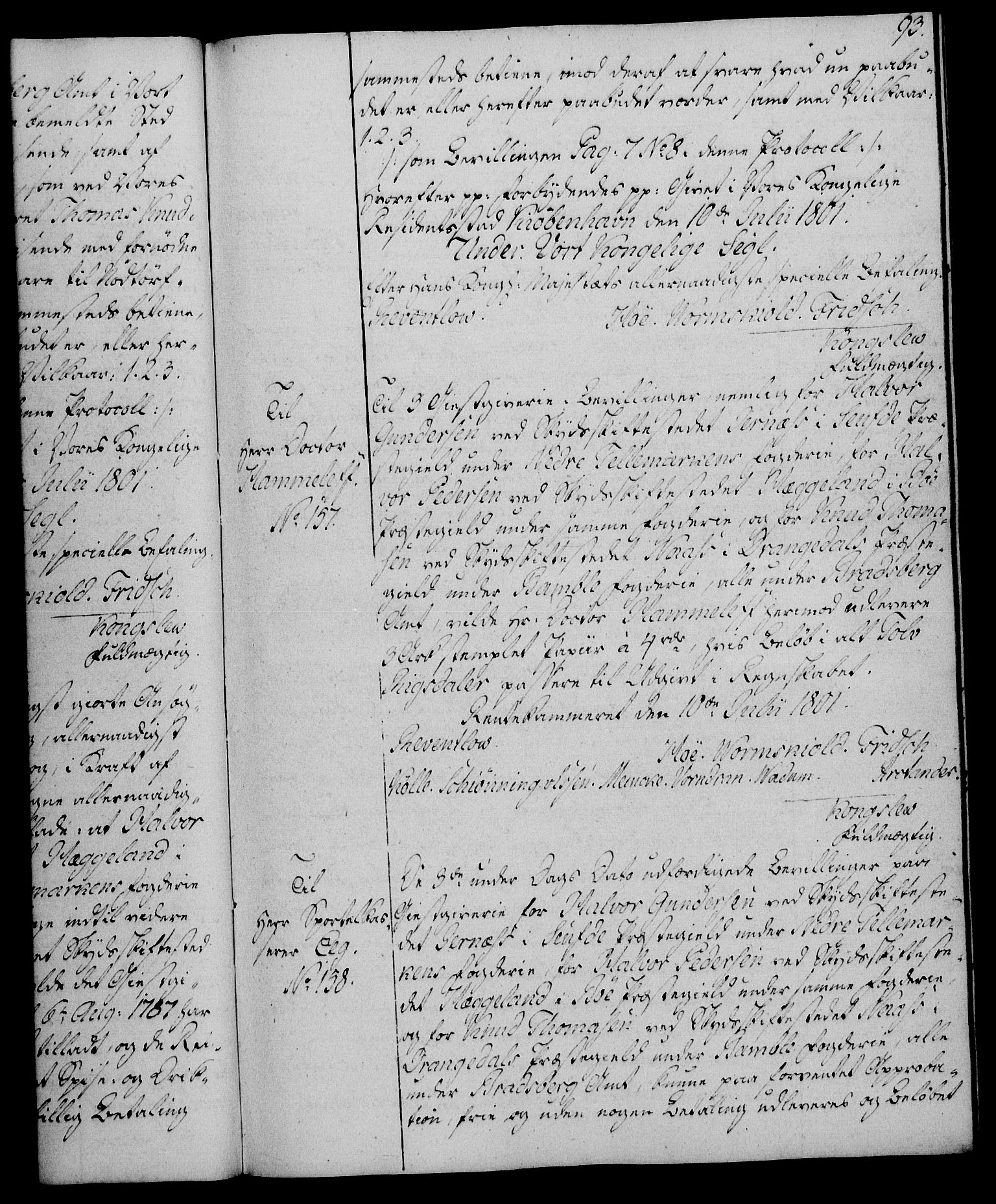 Rentekammeret, Kammerkanselliet, AV/RA-EA-3111/G/Gg/Gga/L0017: Norsk ekspedisjonsprotokoll med register (merket RK 53.17), 1801-1803, s. 93