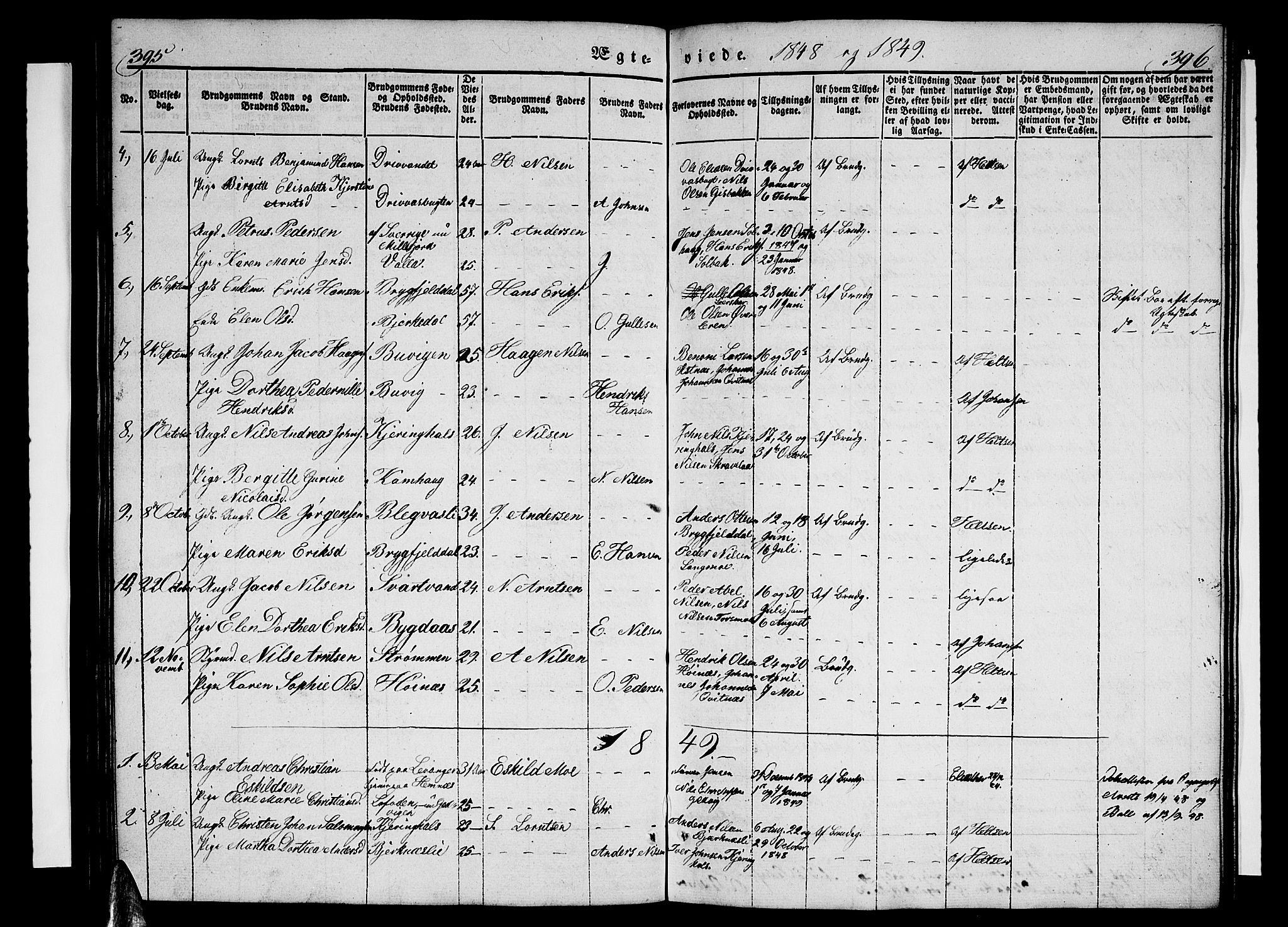 Ministerialprotokoller, klokkerbøker og fødselsregistre - Nordland, AV/SAT-A-1459/825/L0364: Klokkerbok nr. 825C01, 1841-1863, s. 395-396