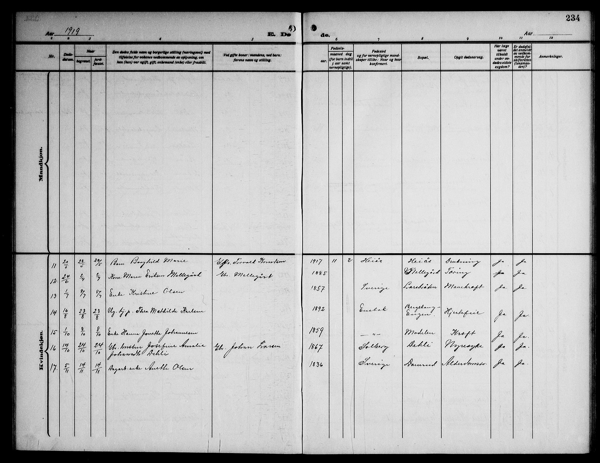 Enebakk prestekontor Kirkebøker, AV/SAO-A-10171c/G/Ga/L0007: Klokkerbok nr. I 7, 1911-1949, s. 234