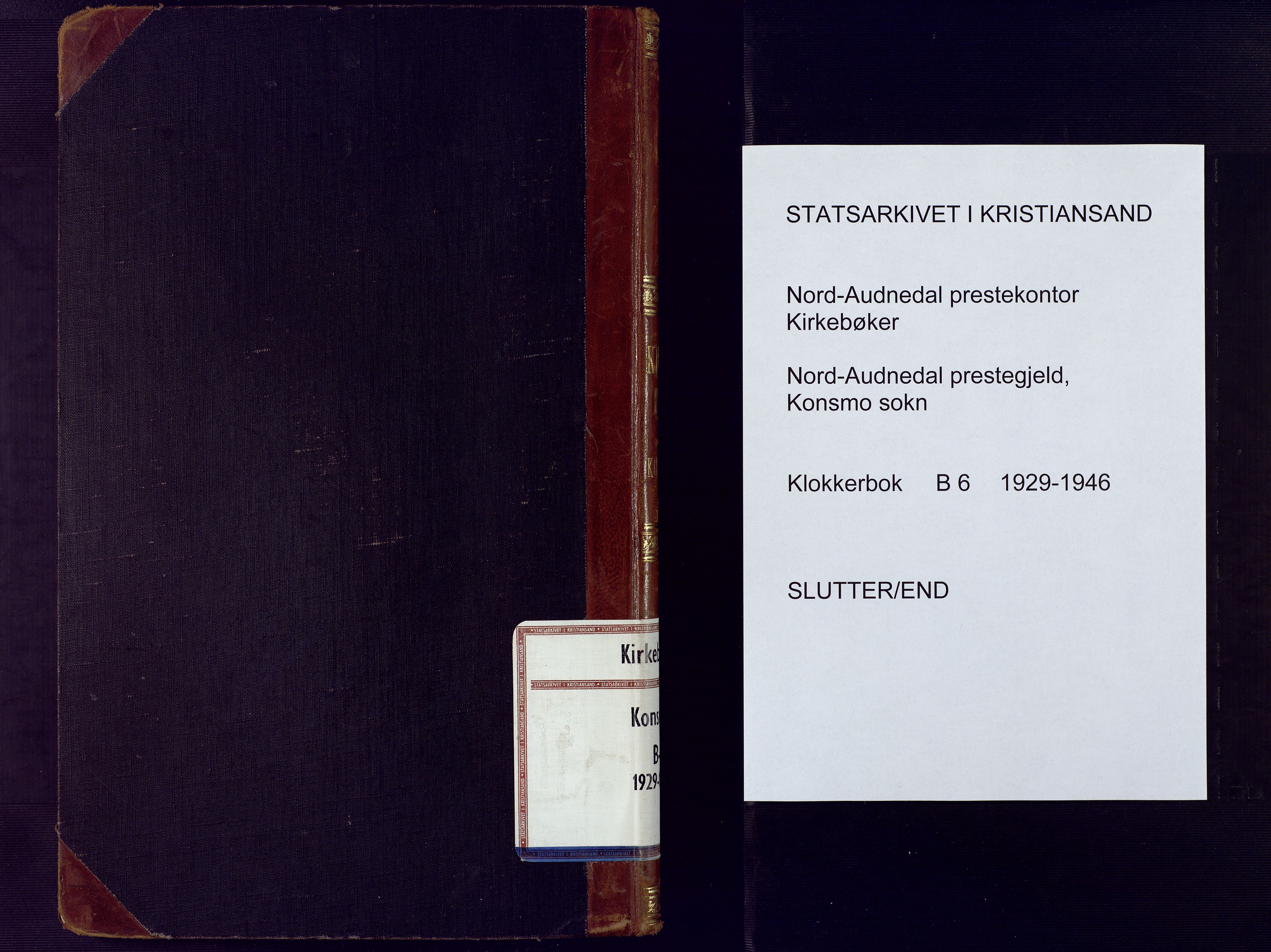 Nord-Audnedal sokneprestkontor, SAK/1111-0032/F/Fb/Fba/L0006: Klokkerbok nr. B 6, 1929-1946