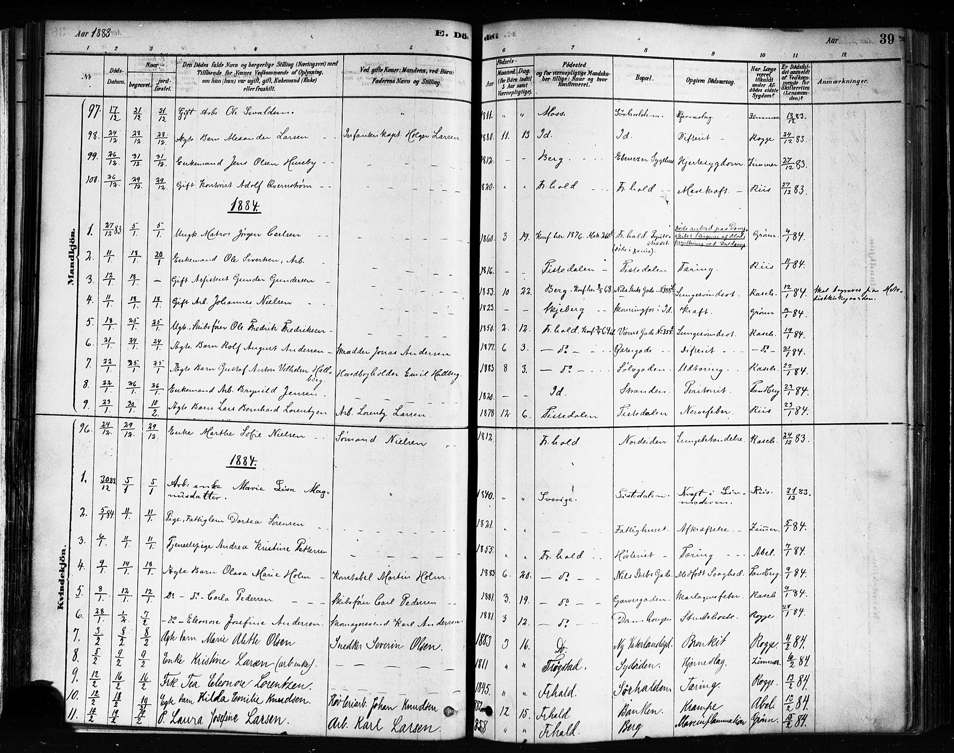 Halden prestekontor Kirkebøker, SAO/A-10909/F/Fa/L0012: Ministerialbok nr. I 12, 1878-1889, s. 39