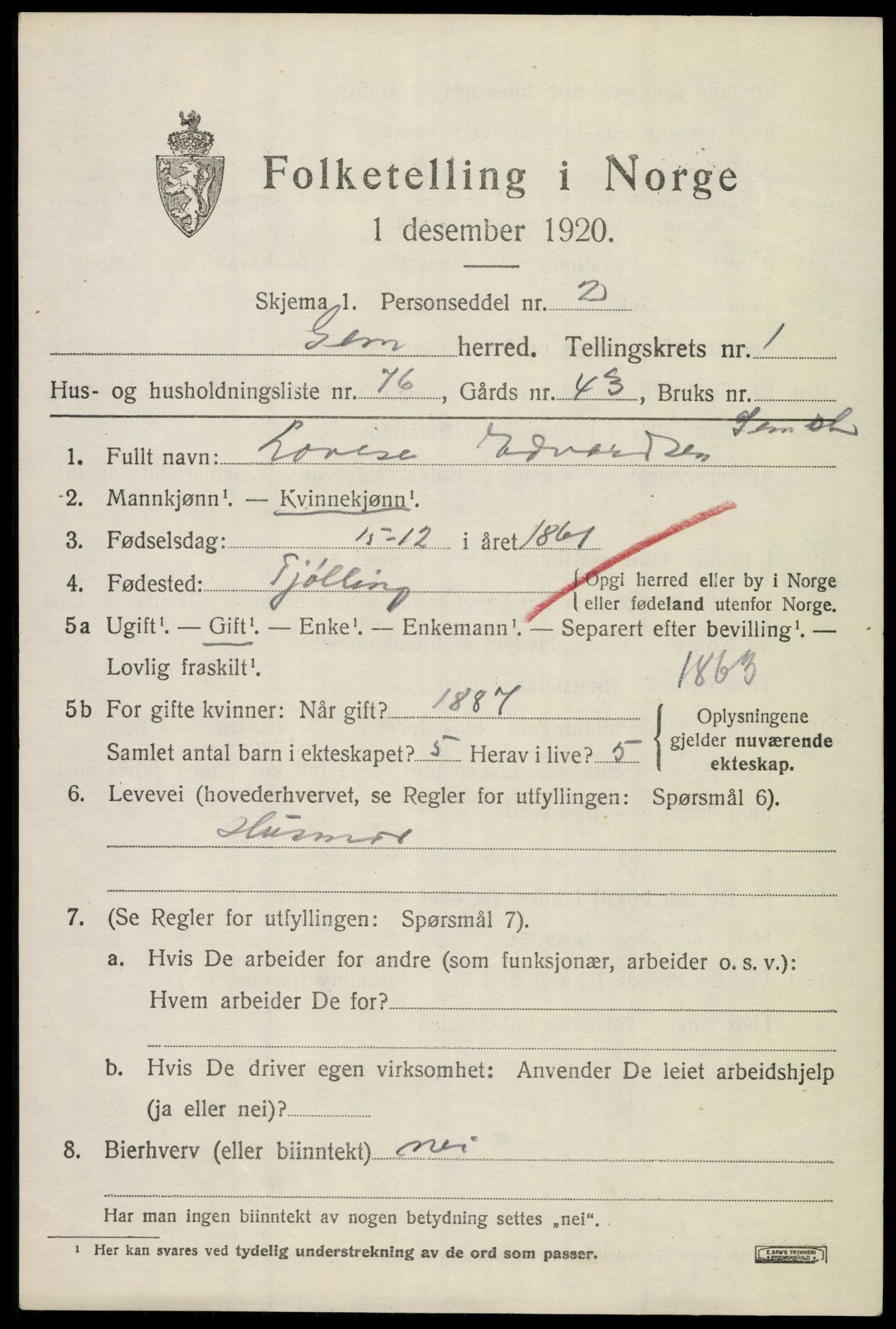 SAKO, Folketelling 1920 for 0721 Sem herred, 1920, s. 3601