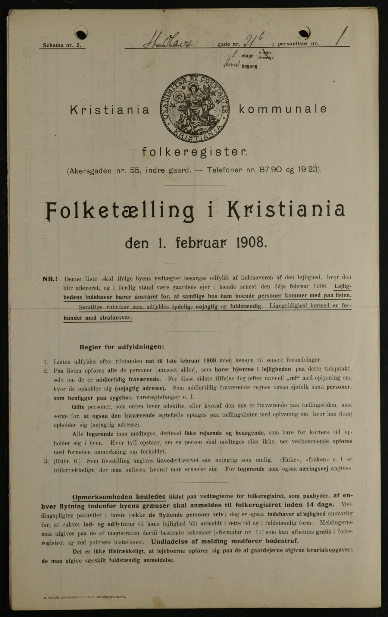 OBA, Kommunal folketelling 1.2.1908 for Kristiania kjøpstad, 1908, s. 79485