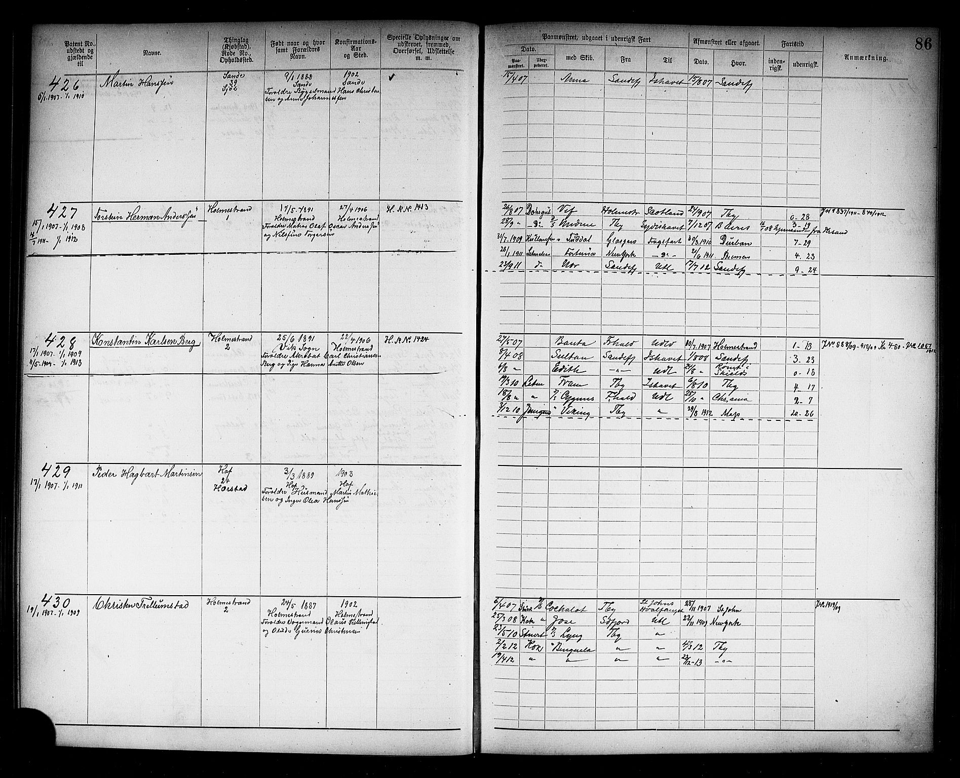 Holmestrand innrulleringskontor, AV/SAKO-A-1151/F/Fb/L0002: Annotasjonsrulle, 1894-1911, s. 89