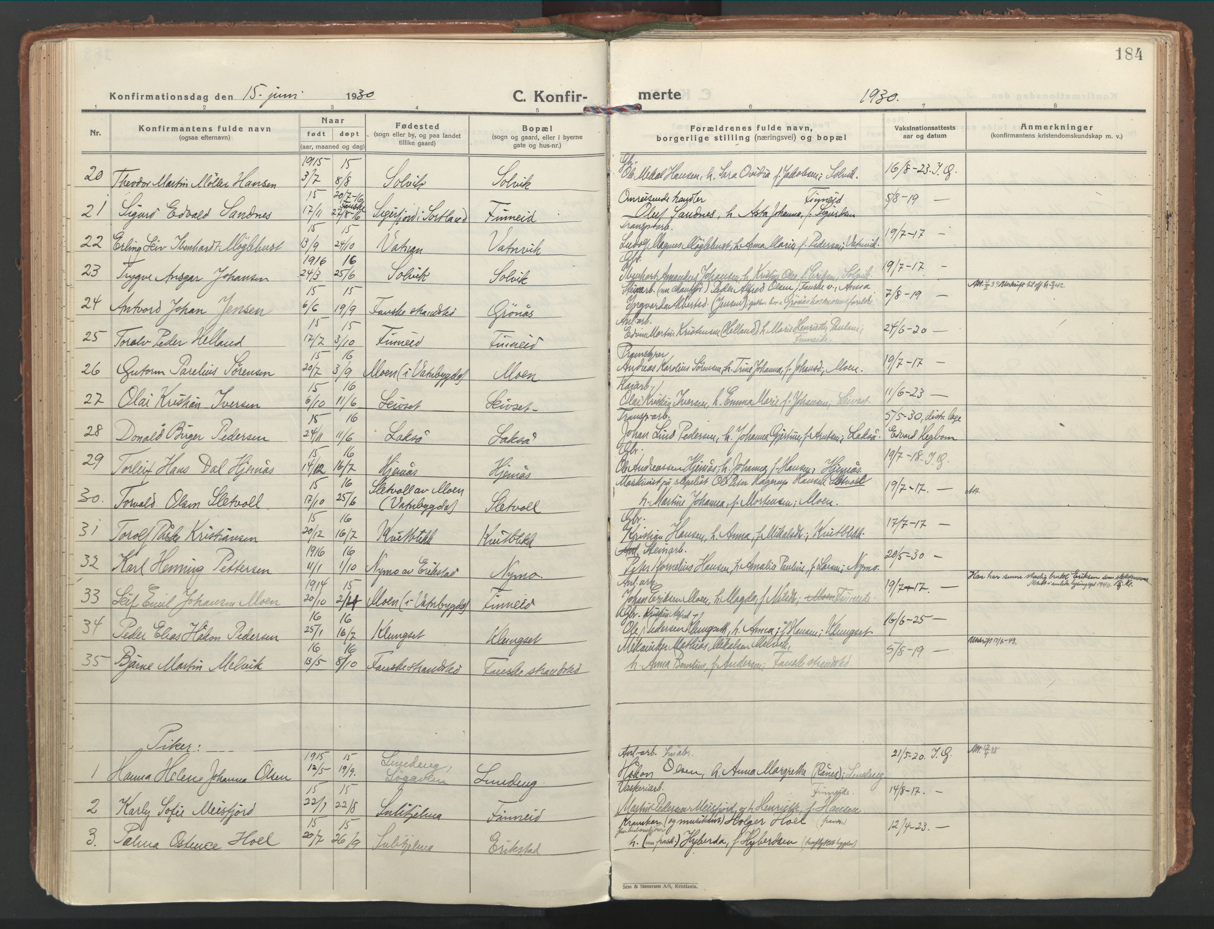 Ministerialprotokoller, klokkerbøker og fødselsregistre - Nordland, AV/SAT-A-1459/849/L0699: Ministerialbok nr. 849A10, 1924-1937, s. 184
