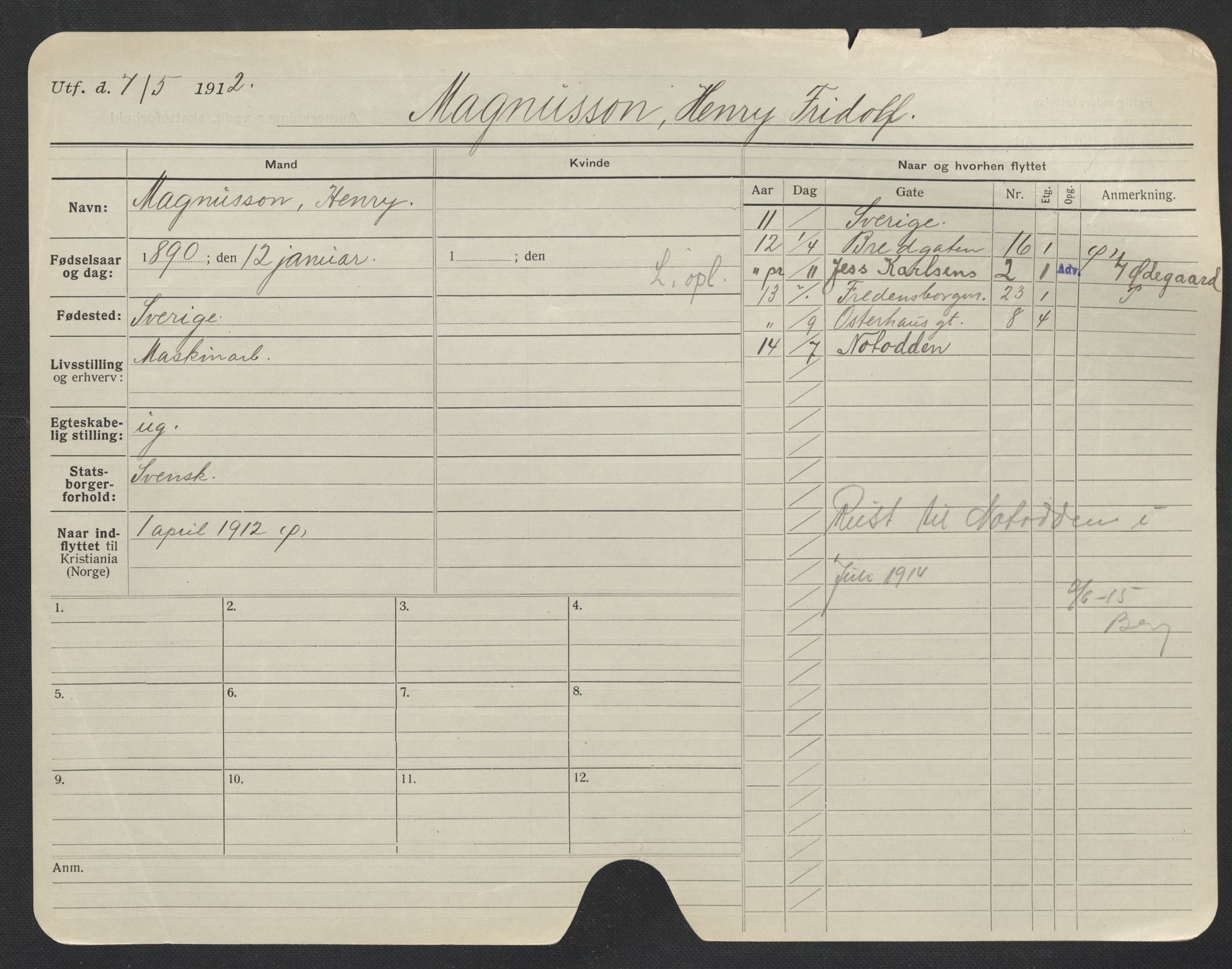 Oslo folkeregister, Registerkort, AV/SAO-A-11715/F/Fa/Fac/L0007: Menn, 1906-1914, s. 474a