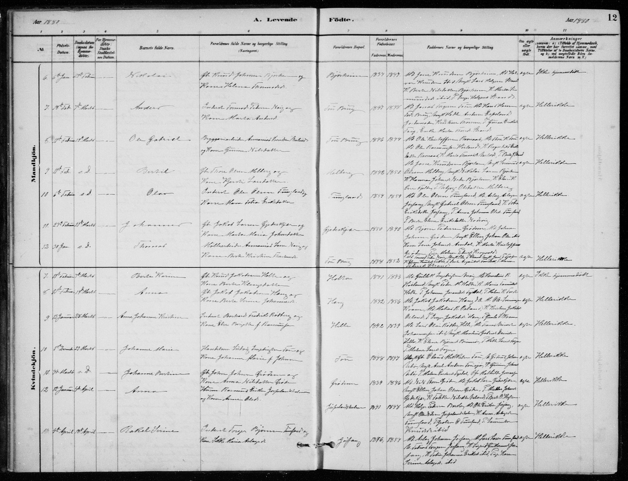 Strand sokneprestkontor, AV/SAST-A-101828/H/Ha/Hab/L0004: Klokkerbok nr. B 4, 1878-1903, s. 12