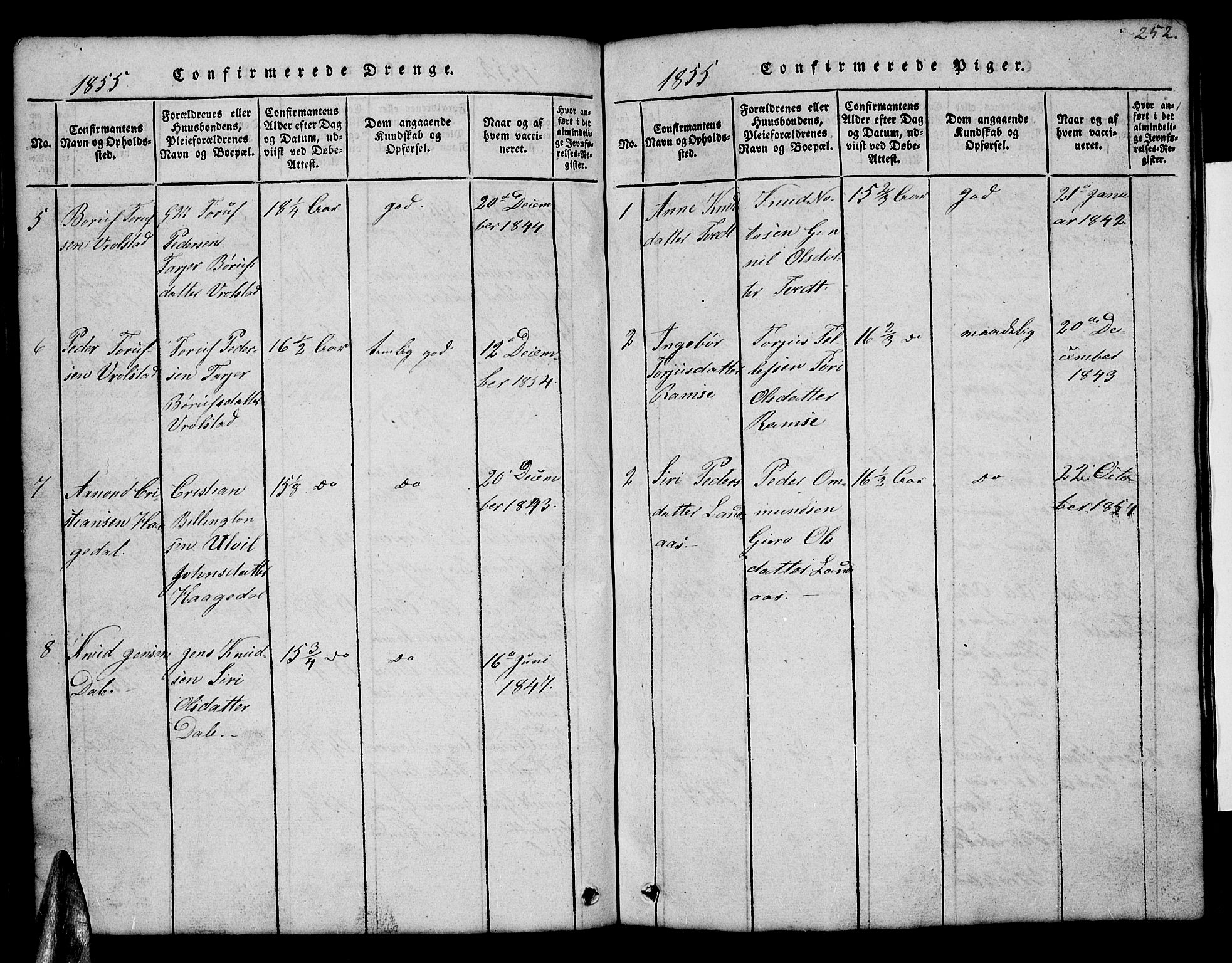 Åmli sokneprestkontor, SAK/1111-0050/F/Fb/Fbb/L0001: Klokkerbok nr. B 1, 1816-1889, s. 252