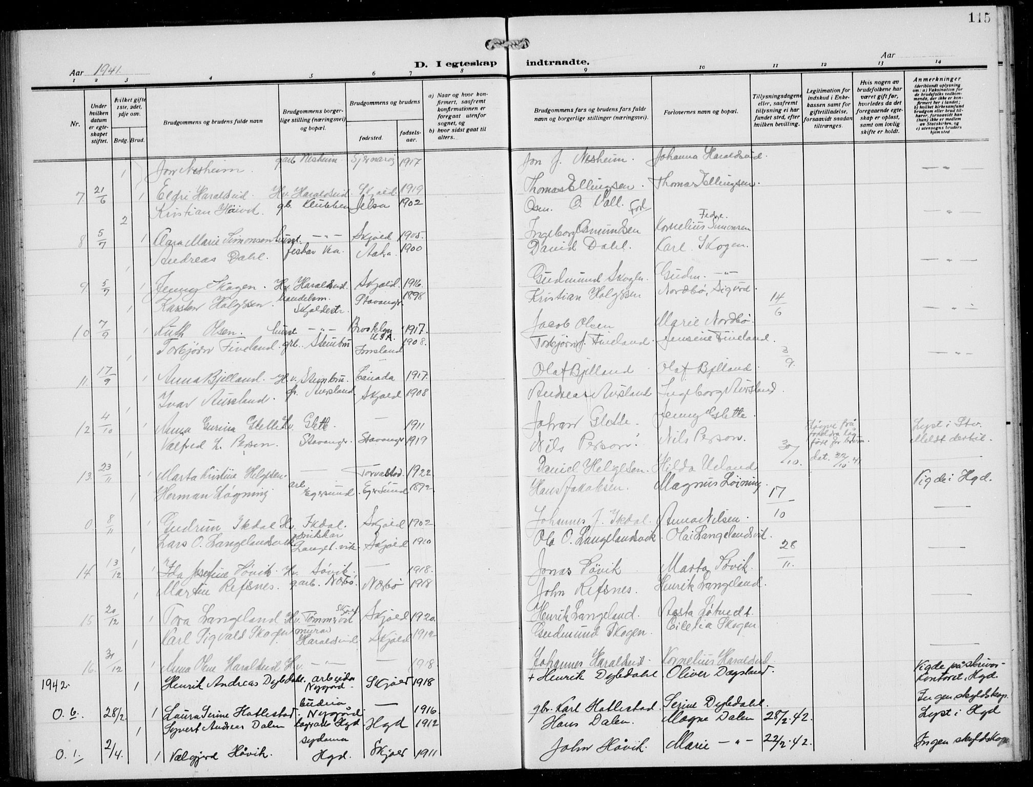 Skjold sokneprestkontor, AV/SAST-A-101847/H/Ha/Hab/L0010: Klokkerbok nr. B 10, 1921-1941, s. 115