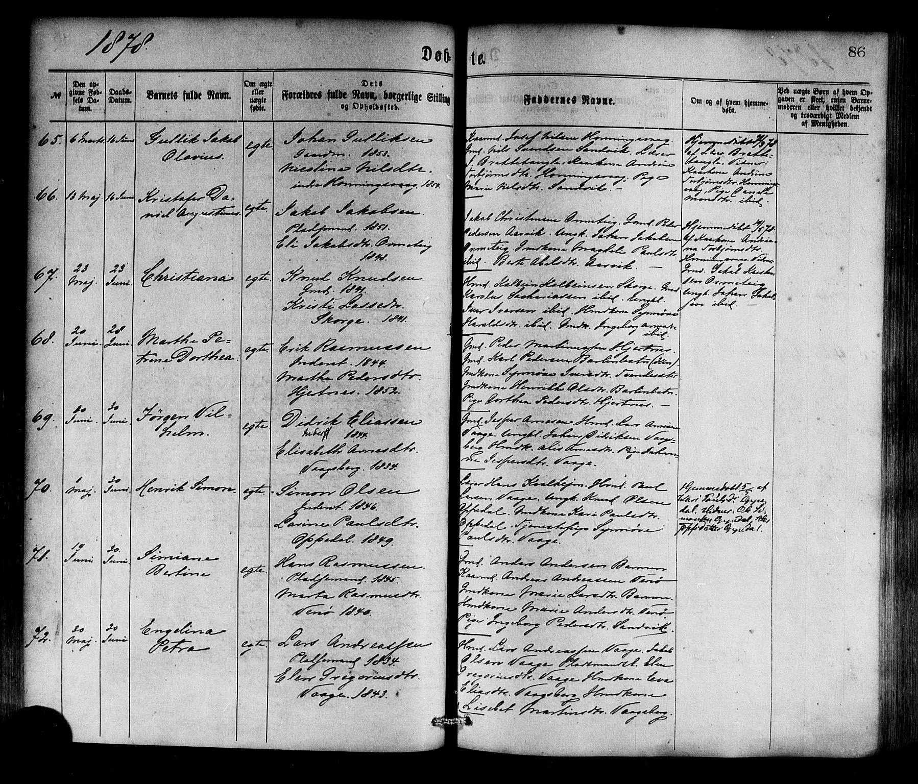 Selje sokneprestembete, AV/SAB-A-99938/H/Ha/Haa/Haaa: Ministerialbok nr. A 12, 1870-1880, s. 86