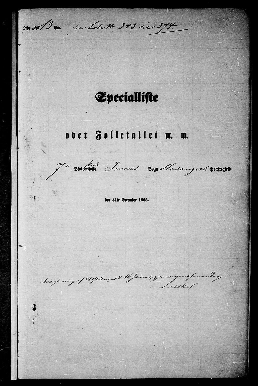 RA, Folketelling 1865 for 1253P Hosanger prestegjeld, 1865, s. 177