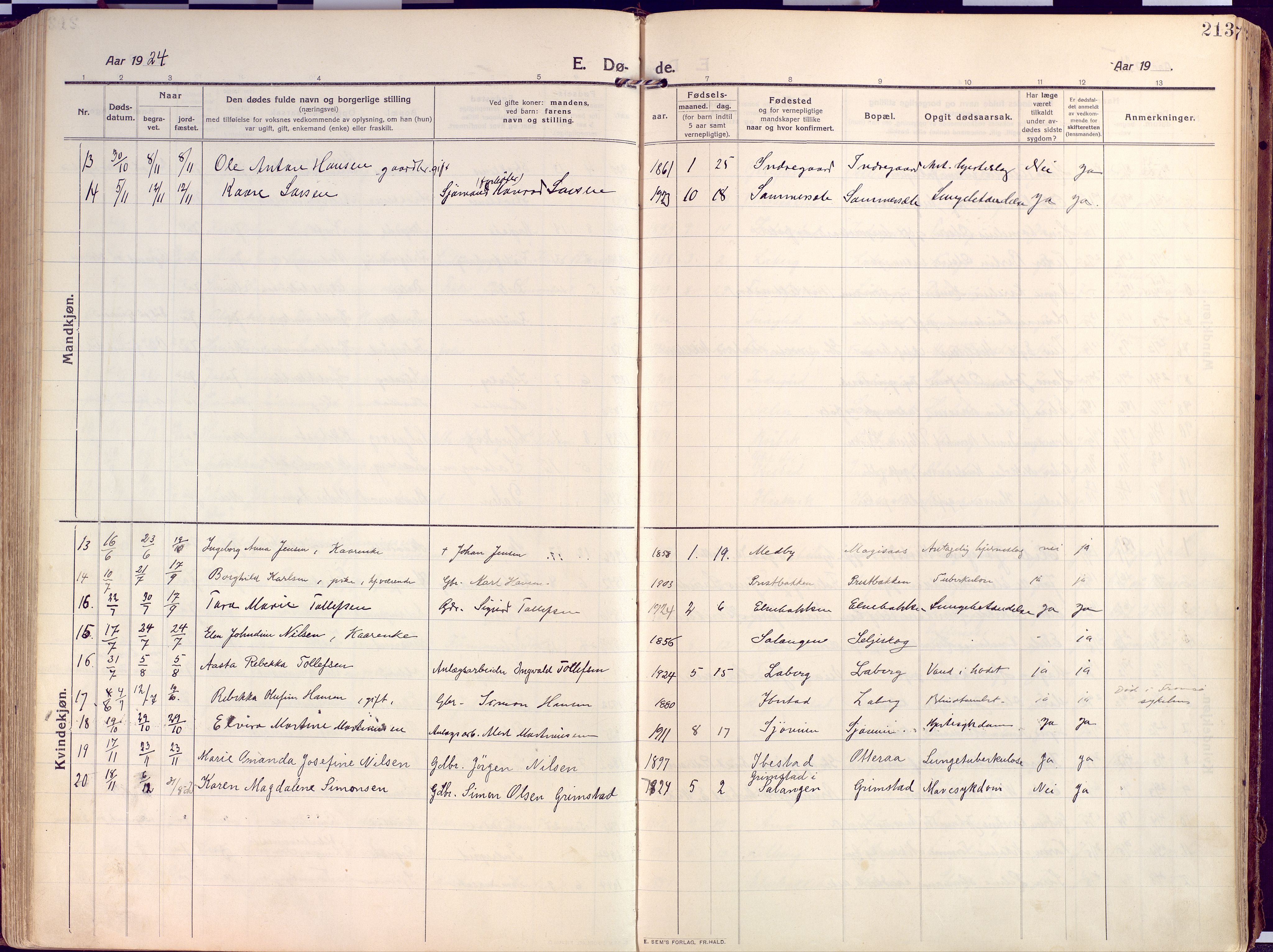 Salangen sokneprestembete, AV/SATØ-S-1324/H/Ha/L0004kirke: Ministerialbok nr. 4, 1912-1927, s. 213