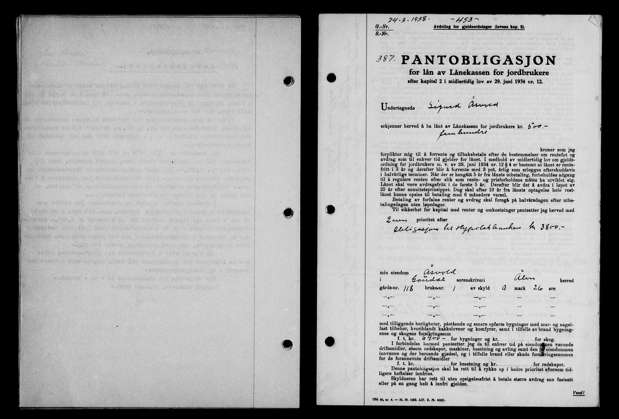 Gauldal sorenskriveri, SAT/A-0014/1/2/2C/L0048: Pantebok nr. 51-52, 1937-1938, s. 453, Dagboknr: 387/1938