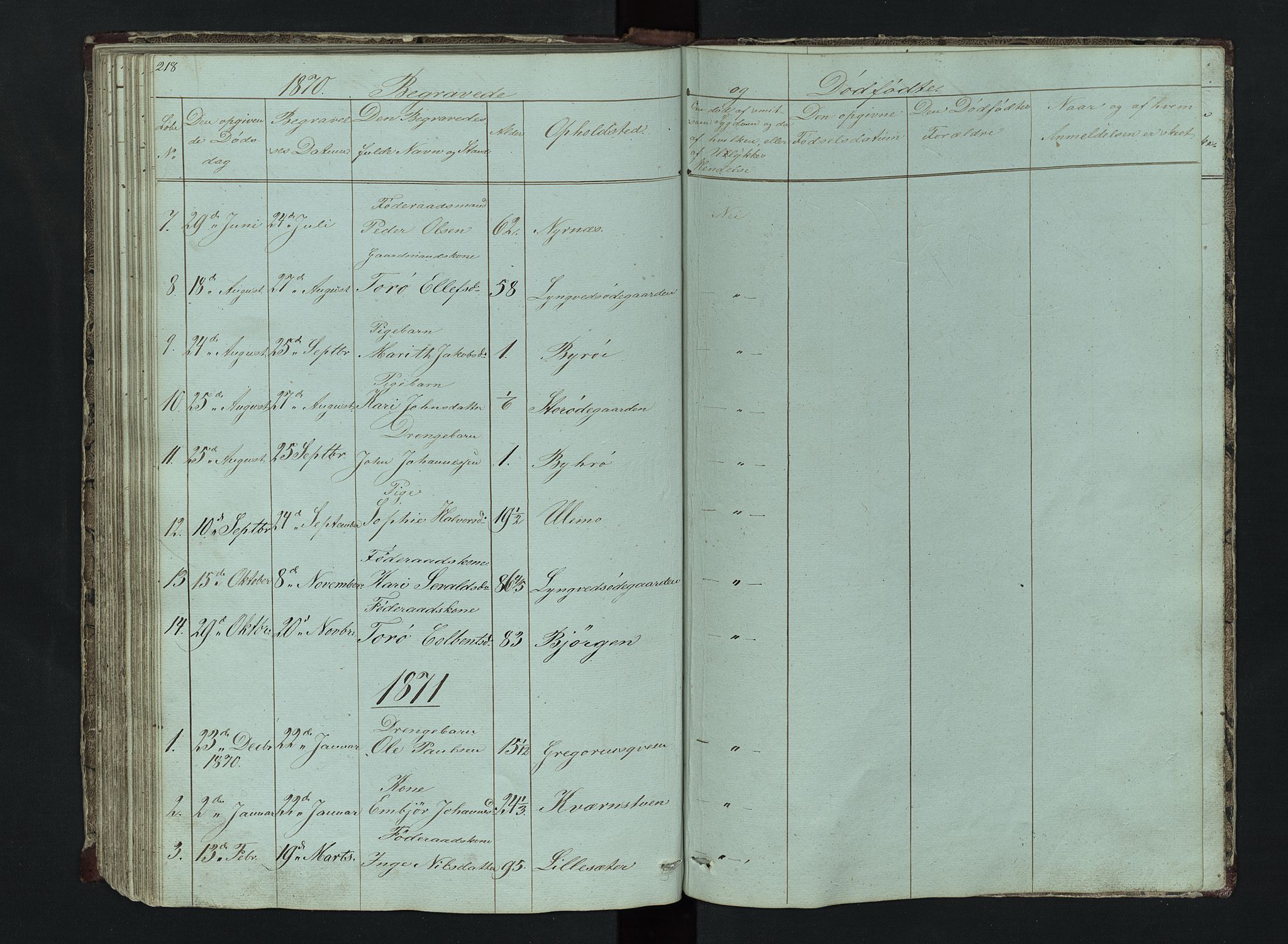 Lom prestekontor, AV/SAH-PREST-070/L/L0014: Klokkerbok nr. 14, 1845-1876, s. 218-219