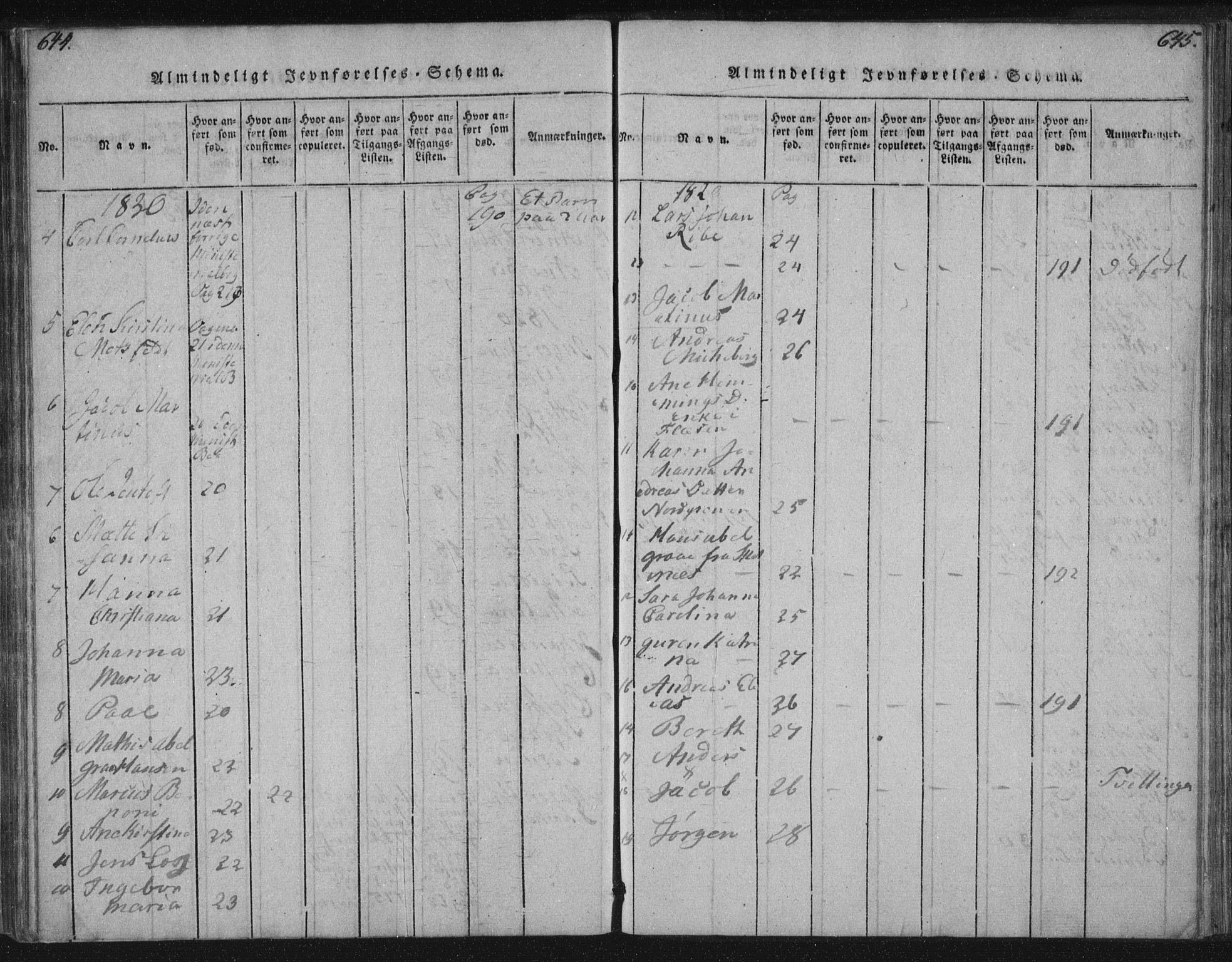 Ministerialprotokoller, klokkerbøker og fødselsregistre - Nordland, SAT/A-1459/881/L1164: Klokkerbok nr. 881C01, 1818-1853, s. 644-645