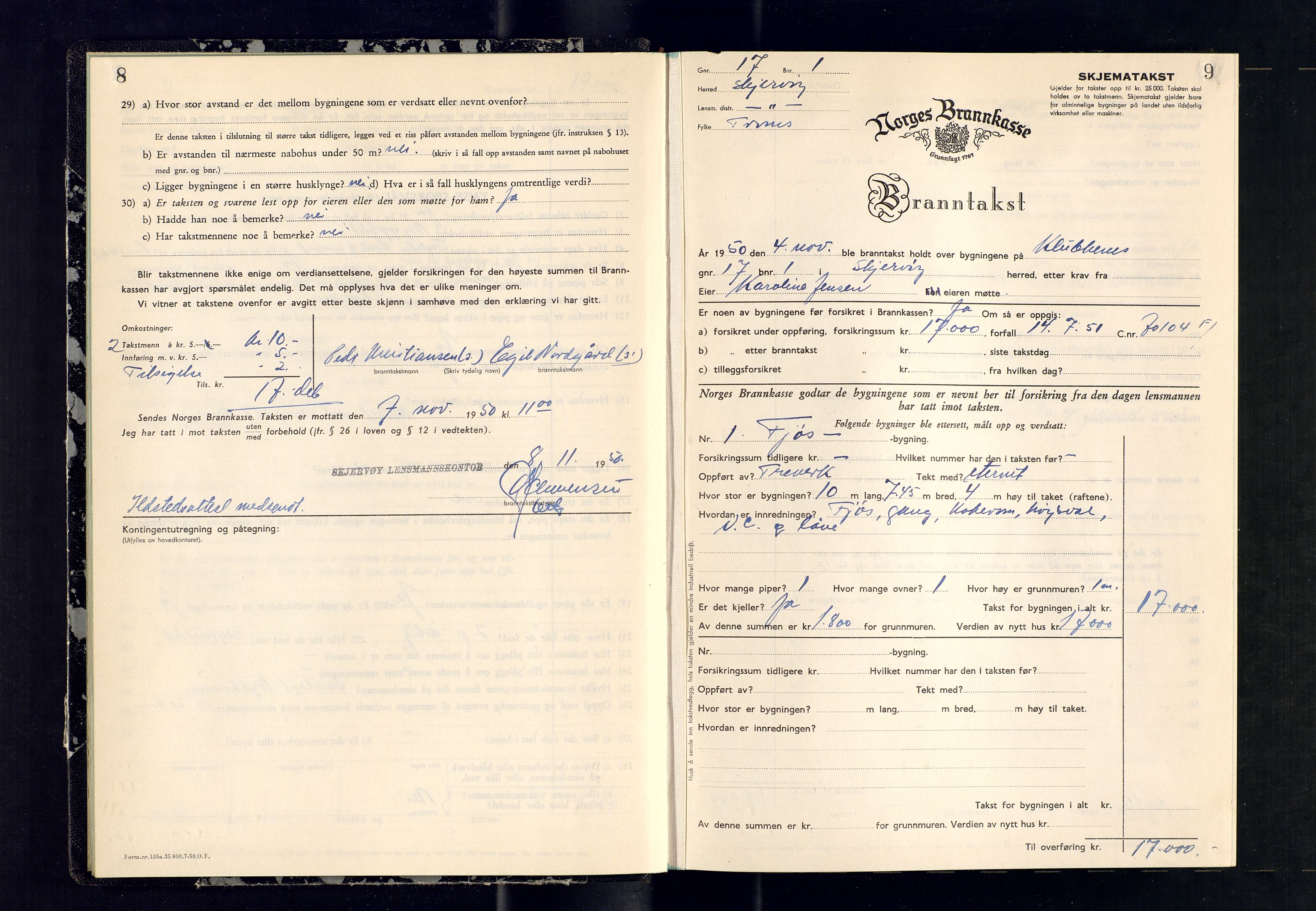 Skjervøy lensmannskontor, AV/SATØ-SATØ-63/F/Fu/Fub/L0275: Branntakstprotokoll (S), 1950-1951, s. 8-9