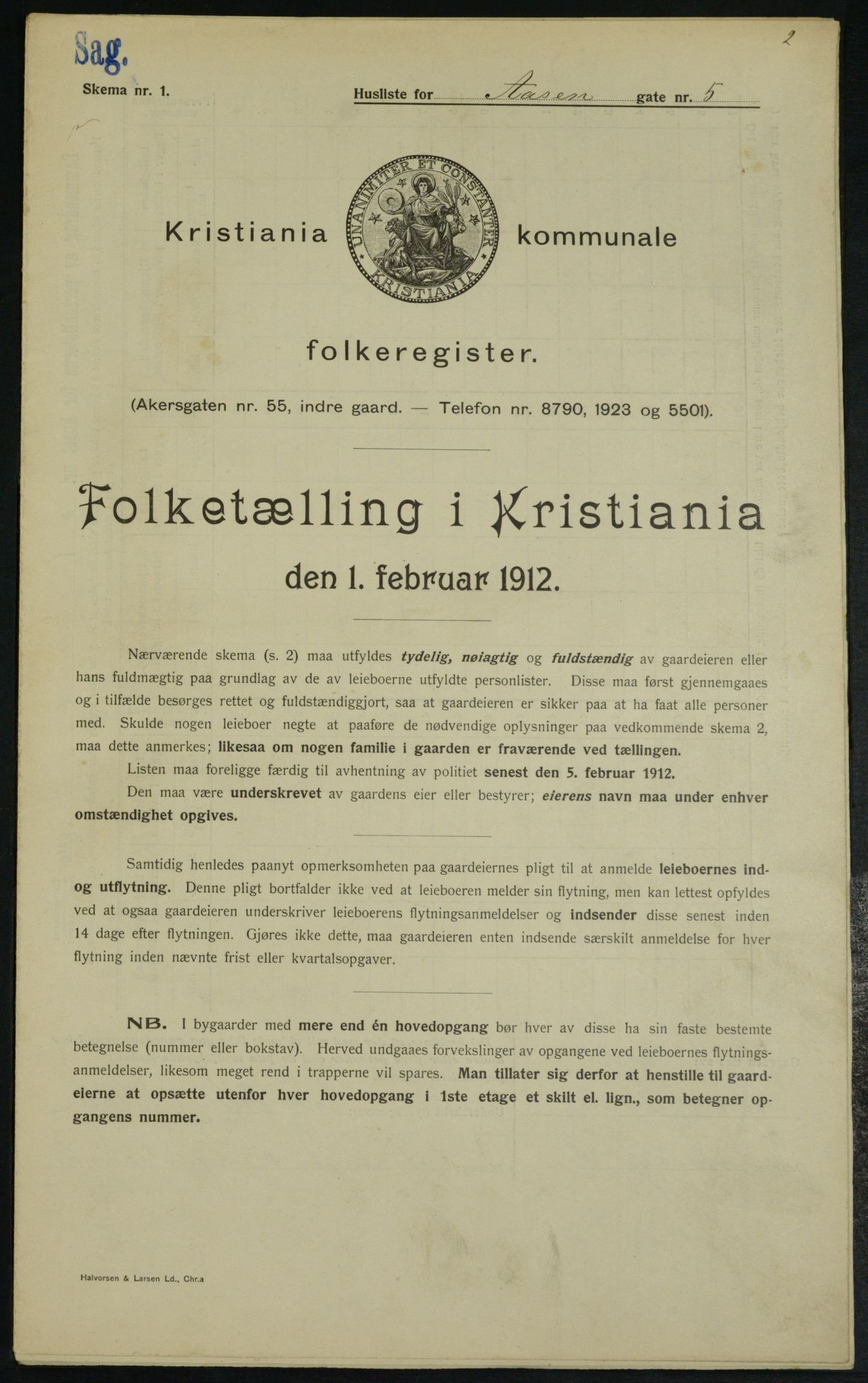 OBA, Kommunal folketelling 1.2.1912 for Kristiania, 1912, s. 131075