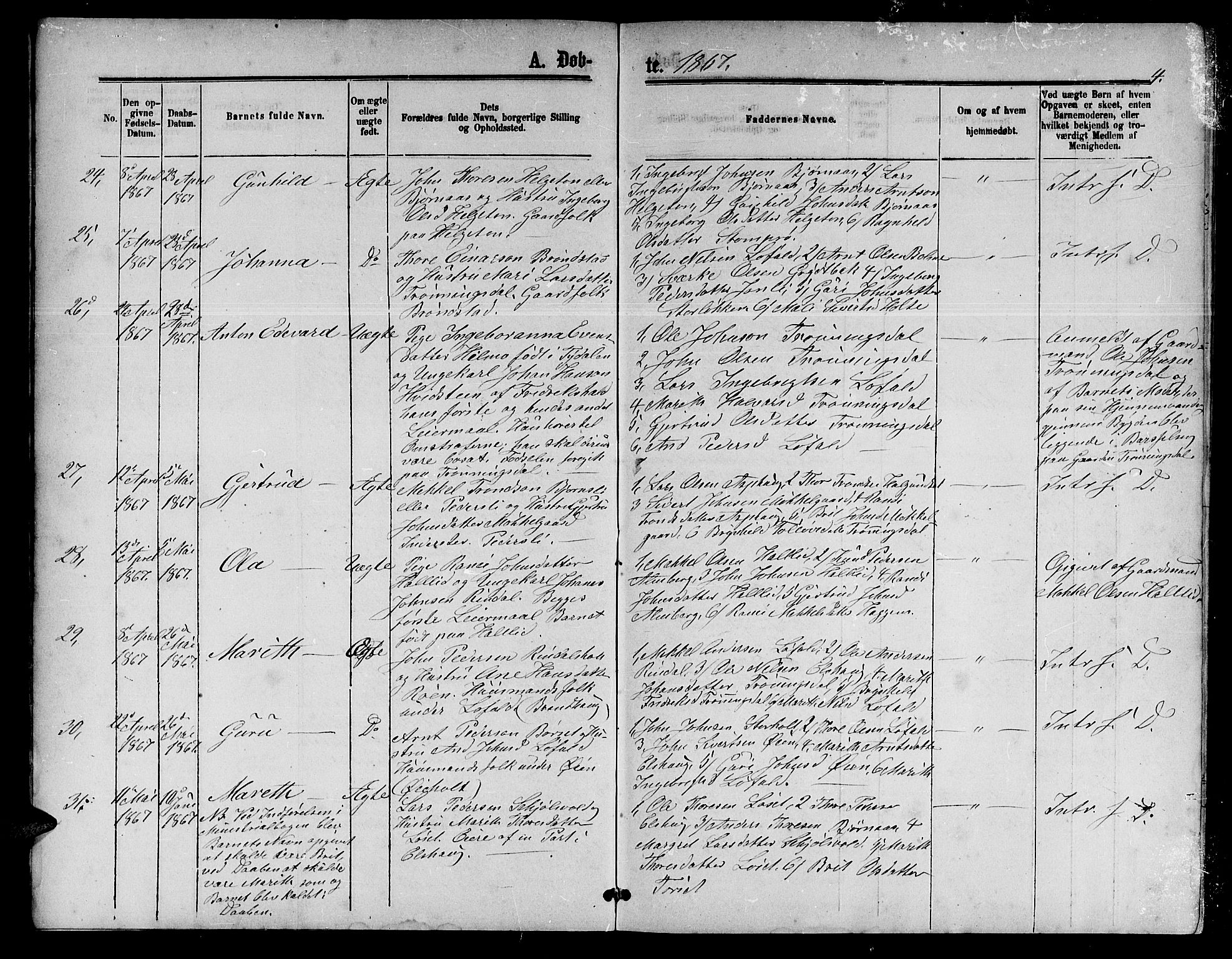 Ministerialprotokoller, klokkerbøker og fødselsregistre - Møre og Romsdal, AV/SAT-A-1454/598/L1076: Klokkerbok nr. 598C01, 1867-1878, s. 4