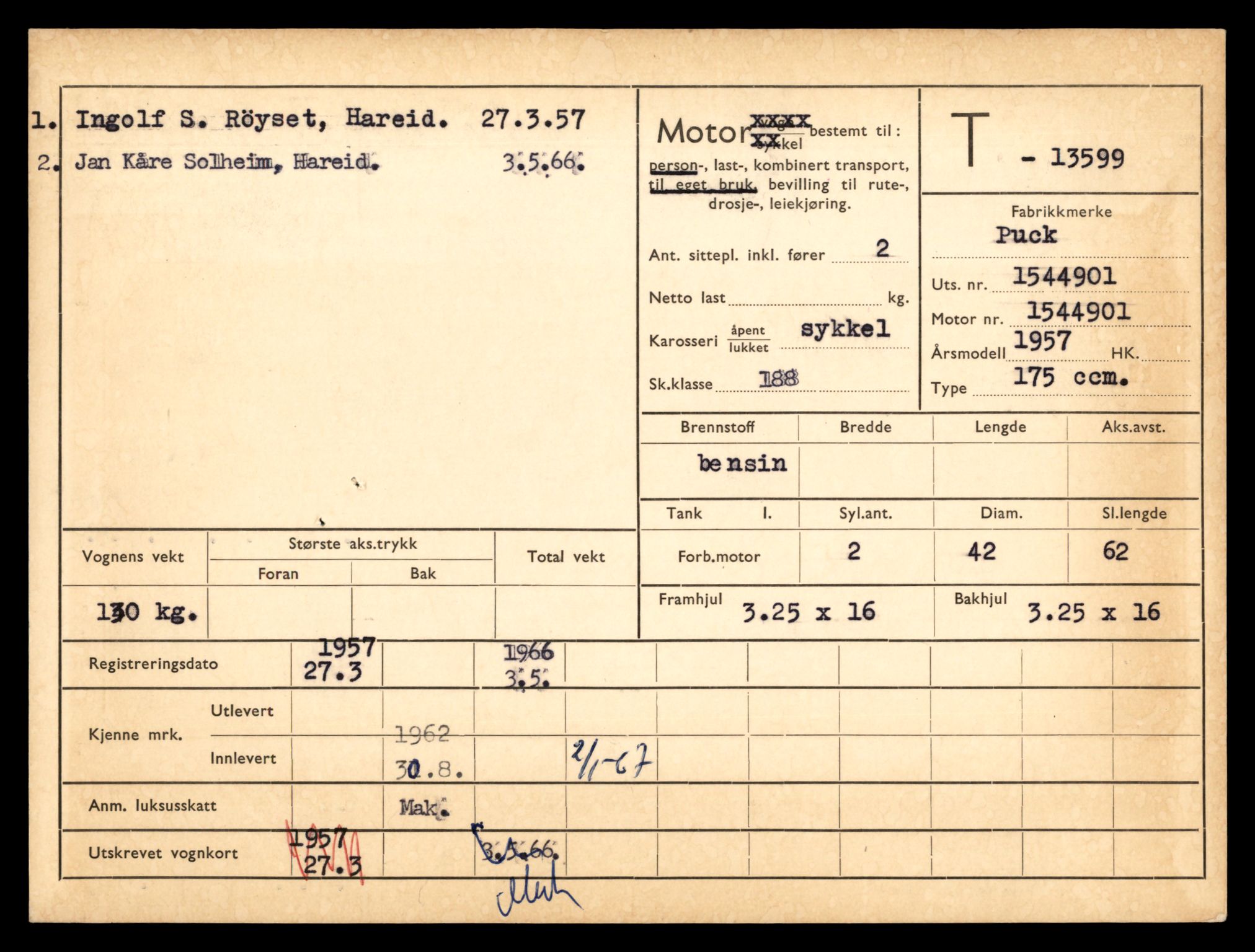 Møre og Romsdal vegkontor - Ålesund trafikkstasjon, AV/SAT-A-4099/F/Fe/L0040: Registreringskort for kjøretøy T 13531 - T 13709, 1927-1998, s. 1208