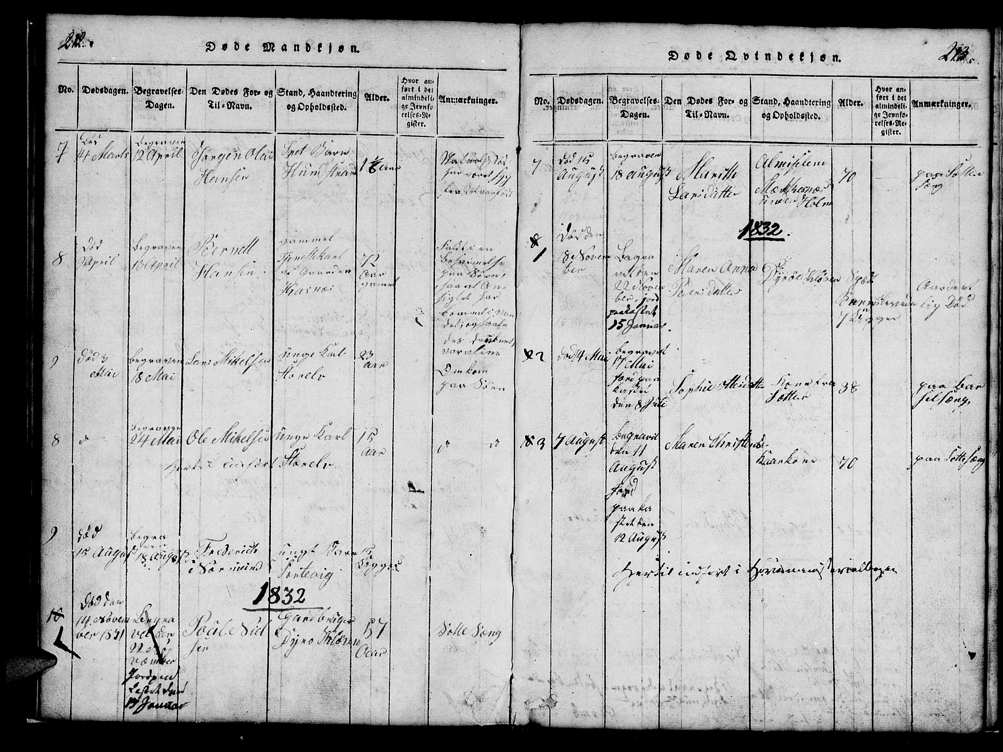 Tranøy sokneprestkontor, SATØ/S-1313/I/Ia/Iab/L0009klokker: Klokkerbok nr. 9, 1829-1834, s. 212-213