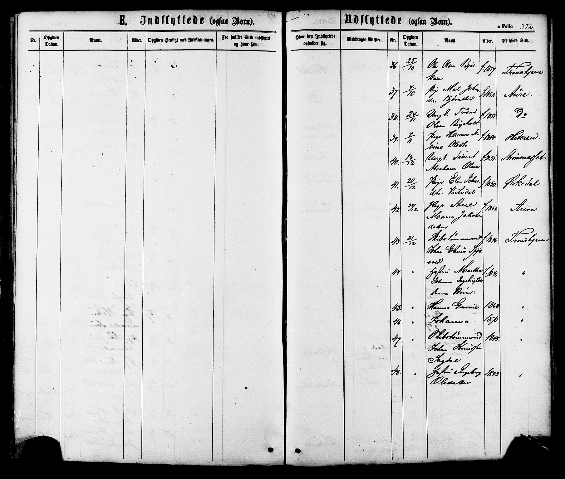 Ministerialprotokoller, klokkerbøker og fødselsregistre - Sør-Trøndelag, AV/SAT-A-1456/630/L0495: Ministerialbok nr. 630A08, 1868-1878, s. 372