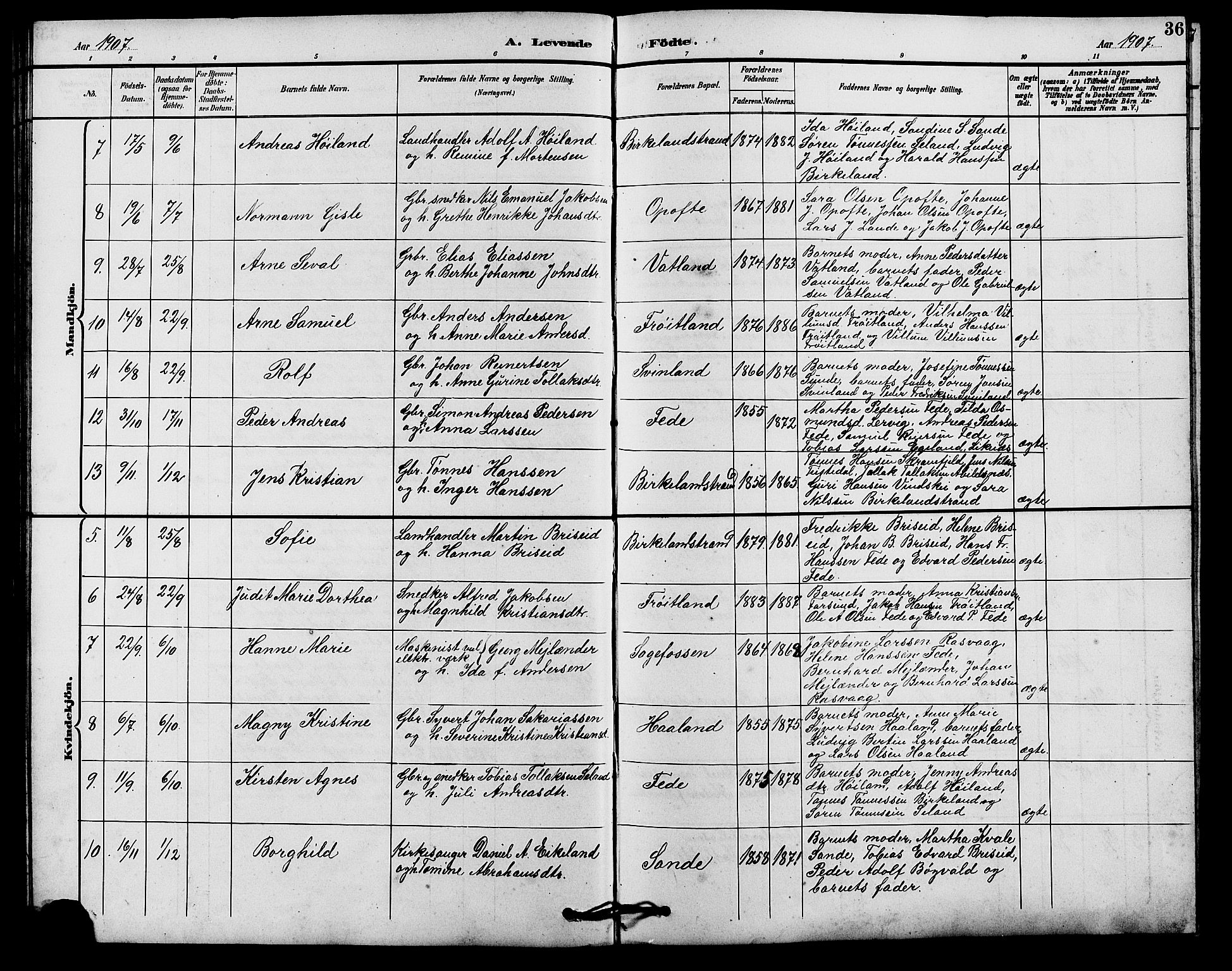 Kvinesdal sokneprestkontor, AV/SAK-1111-0026/F/Fb/Fba/L0004: Klokkerbok nr. B 4, 1894-1909, s. 36