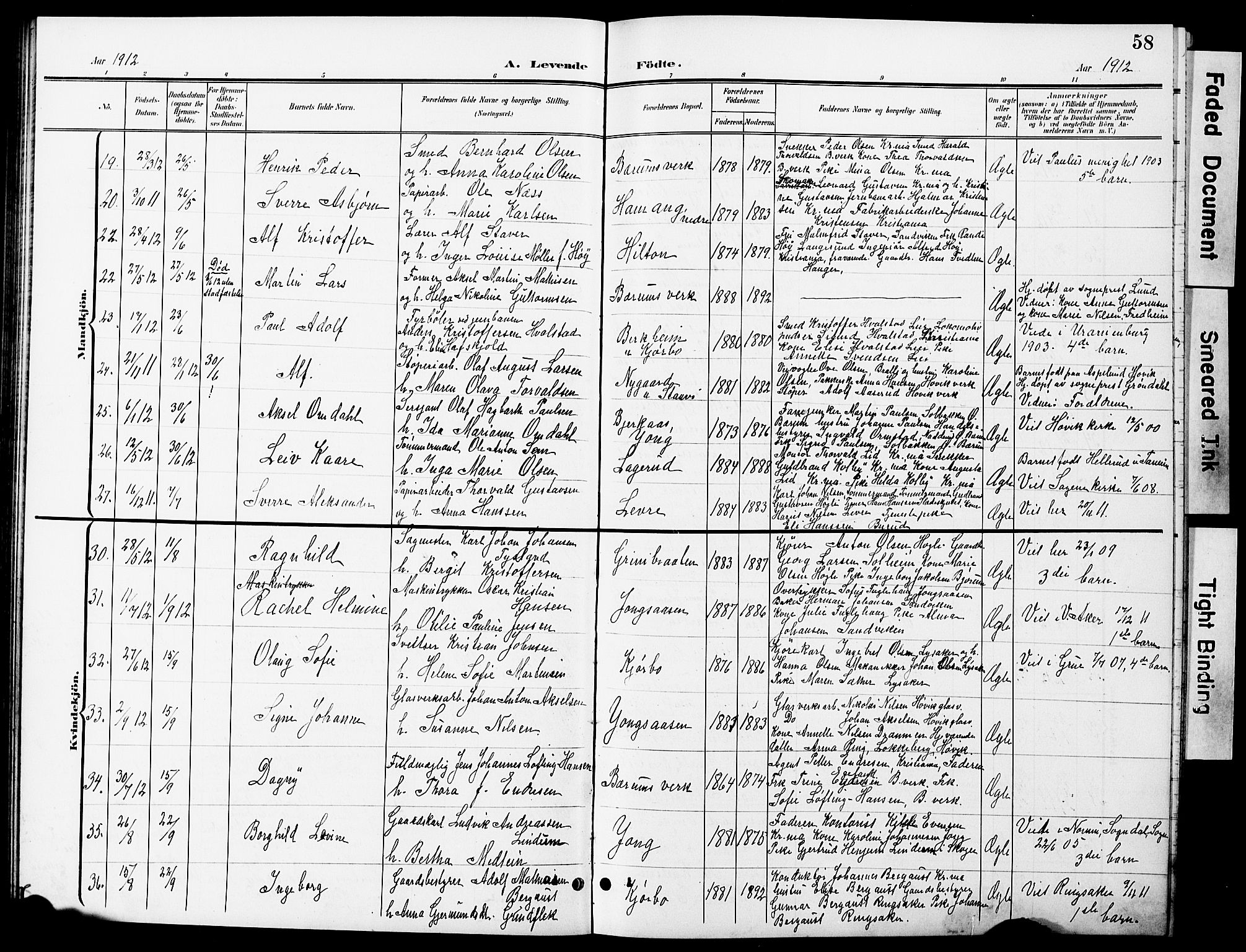Vestre Bærum prestekontor Kirkebøker, AV/SAO-A-10209a/G/L0001: Klokkerbok nr. 1, 1901-1931, s. 58