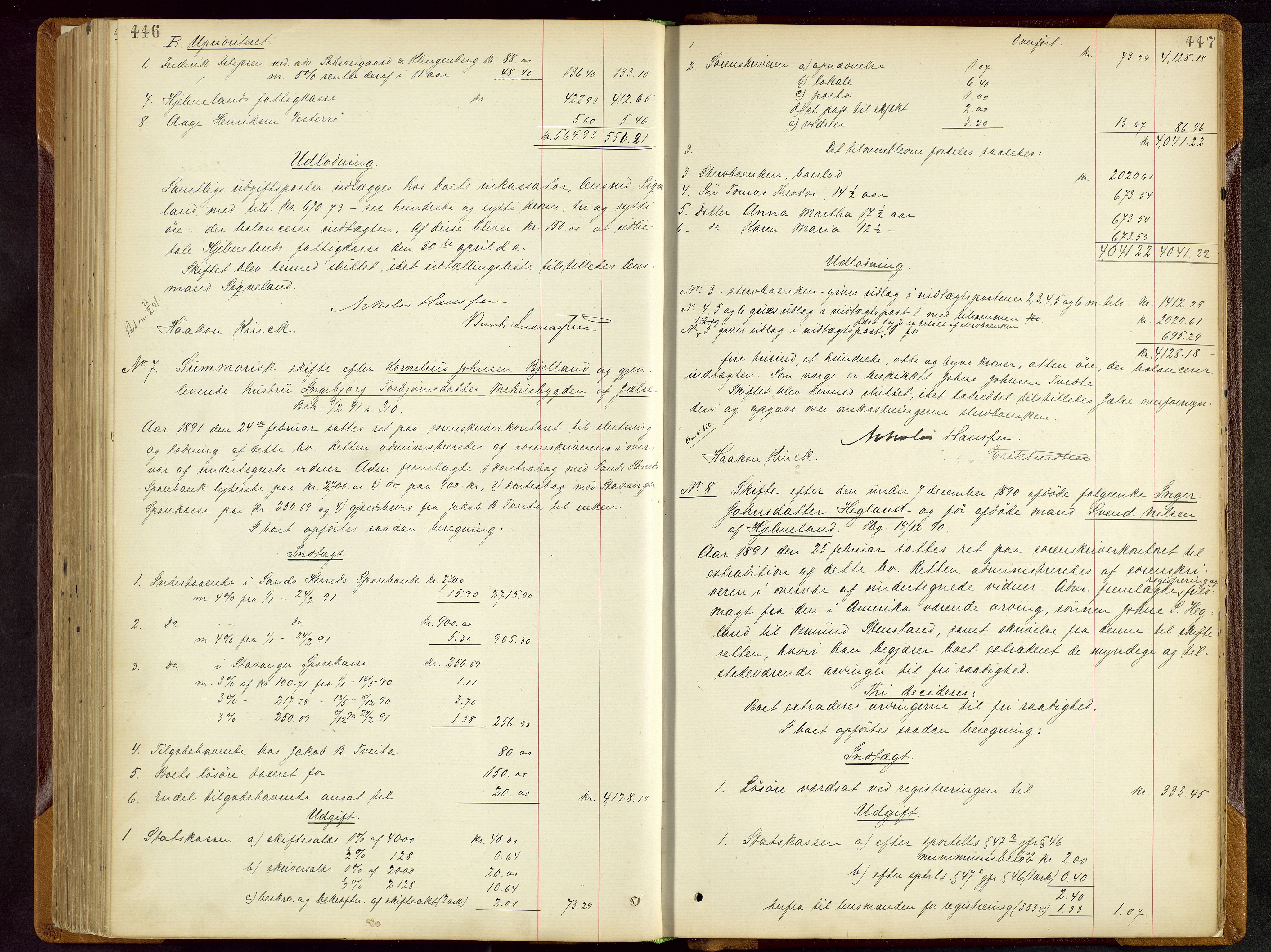 Ryfylke tingrett, AV/SAST-A-100055/001/IV/IVD/L0028: Skifteprotokoll, register i protokollen, 1885-1893, s. 446-447