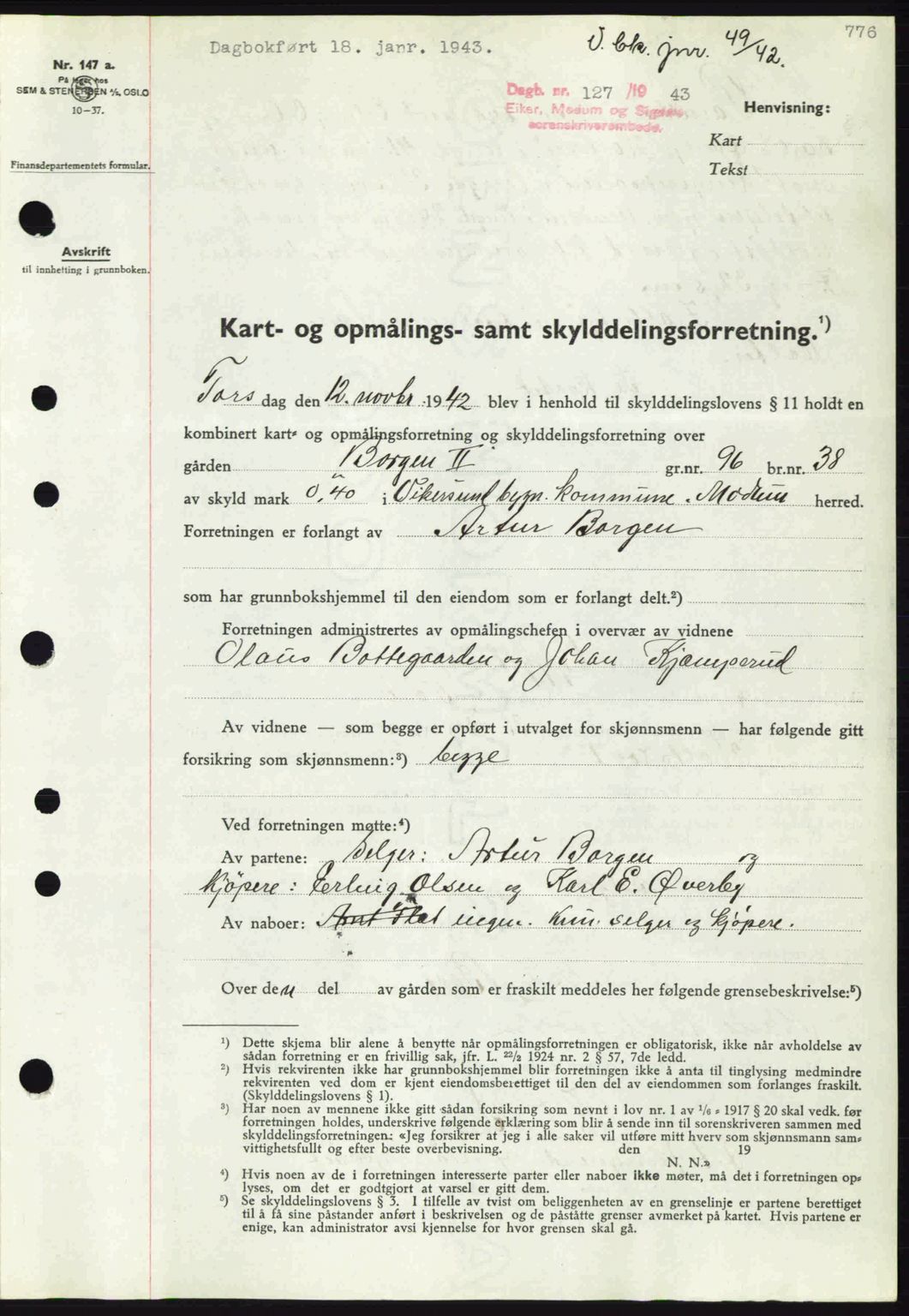 Eiker, Modum og Sigdal sorenskriveri, SAKO/A-123/G/Ga/Gab/L0047: Pantebok nr. A17, 1942-1943, Dagboknr: 127/1943