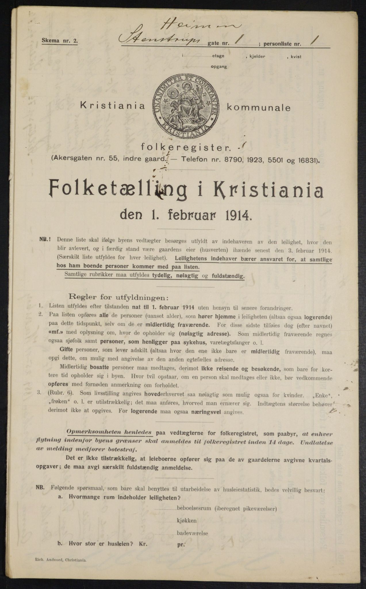 OBA, Kommunal folketelling 1.2.1914 for Kristiania, 1914, s. 100798