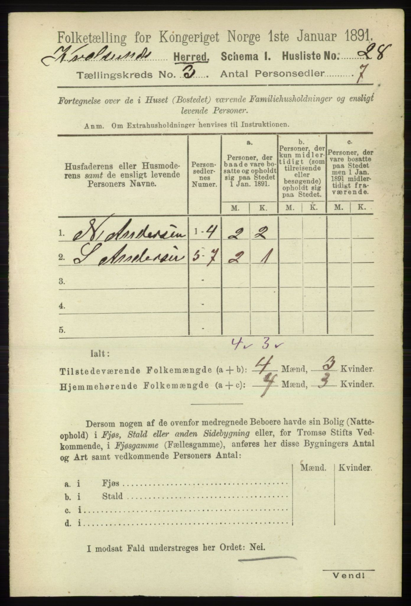 RA, Folketelling 1891 for 2017 Kvalsund herred, 1891, s. 29