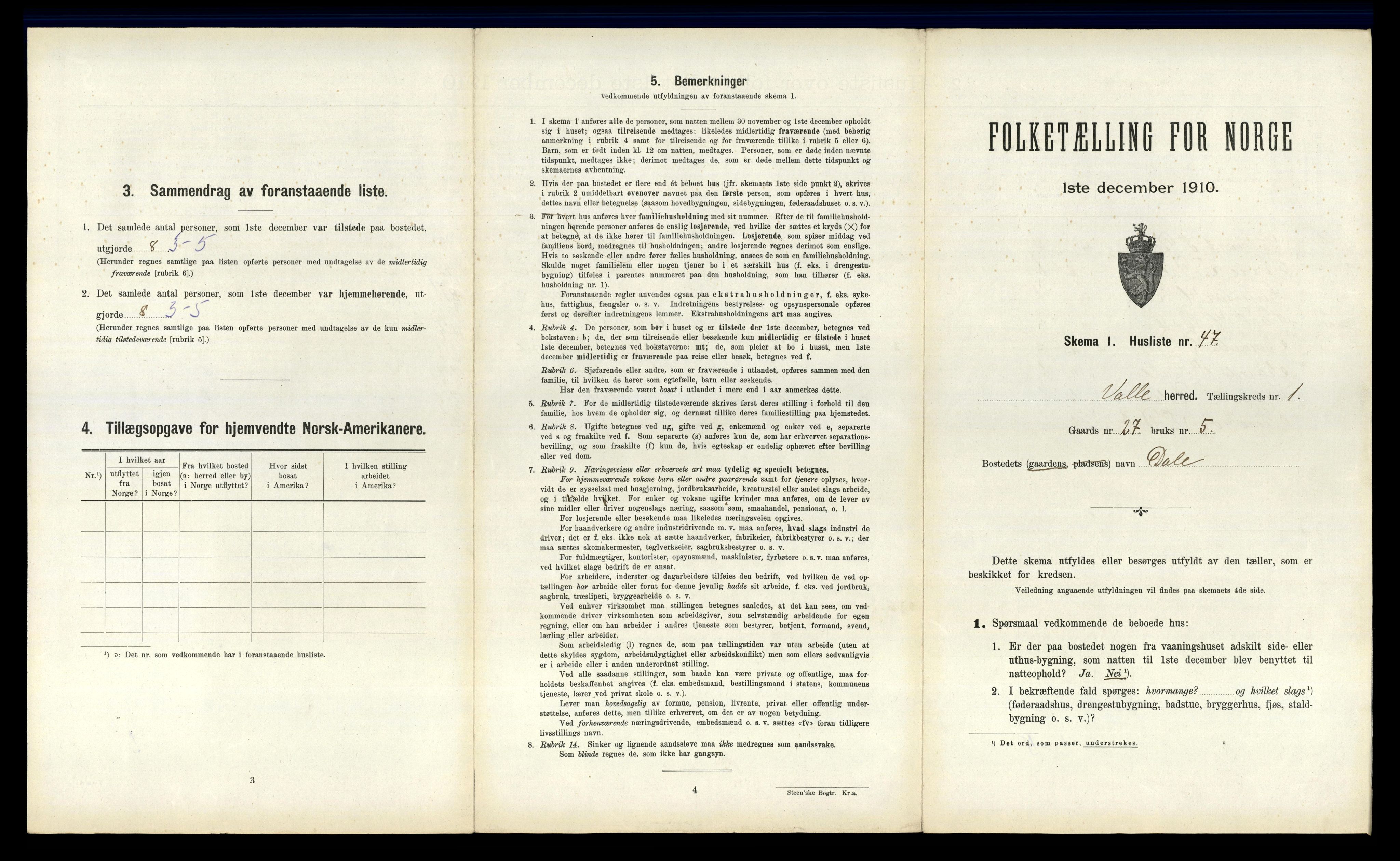 RA, Folketelling 1910 for 0940 Valle herred, 1910, s. 121