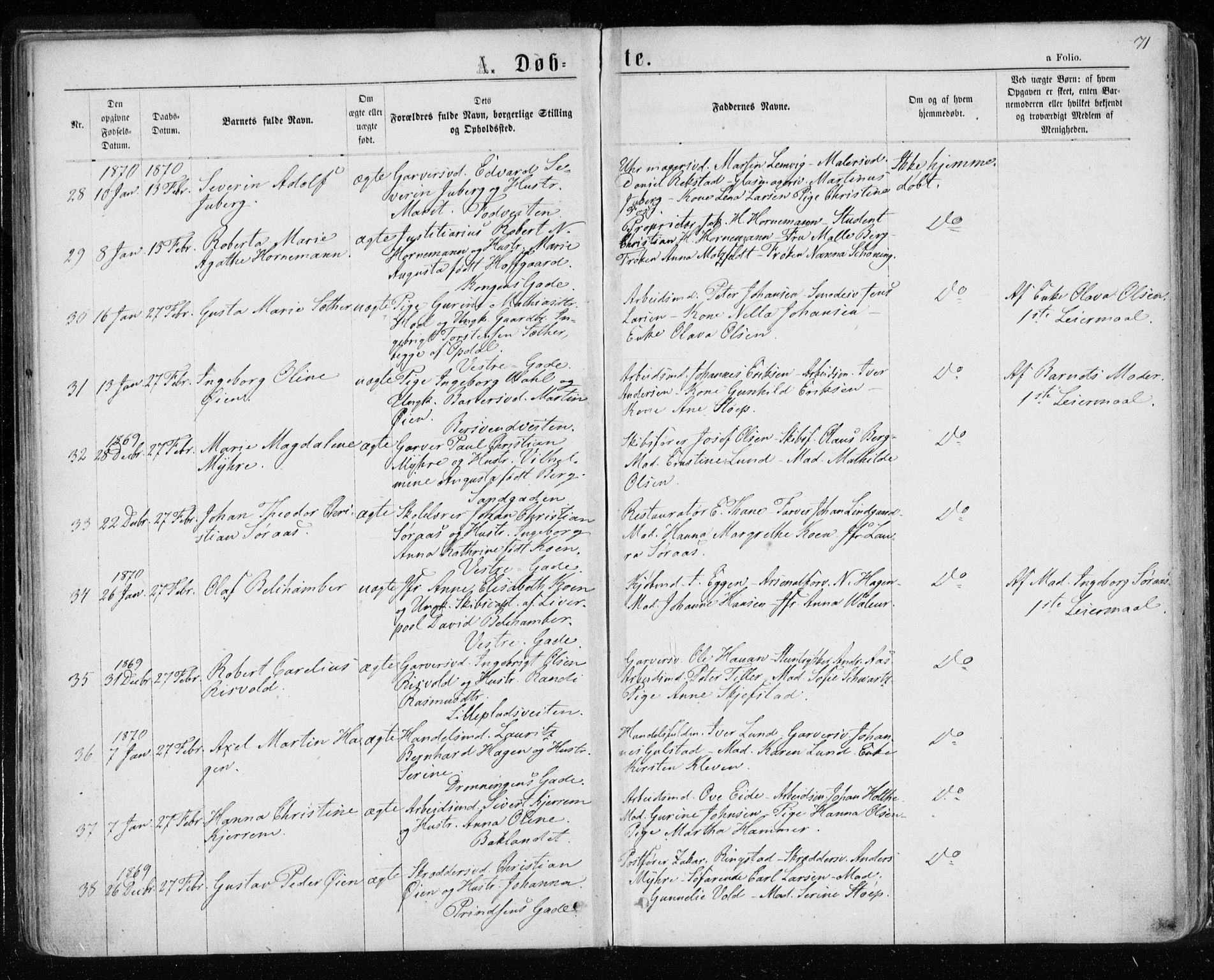 Ministerialprotokoller, klokkerbøker og fødselsregistre - Sør-Trøndelag, AV/SAT-A-1456/601/L0054: Ministerialbok nr. 601A22, 1866-1877, s. 71