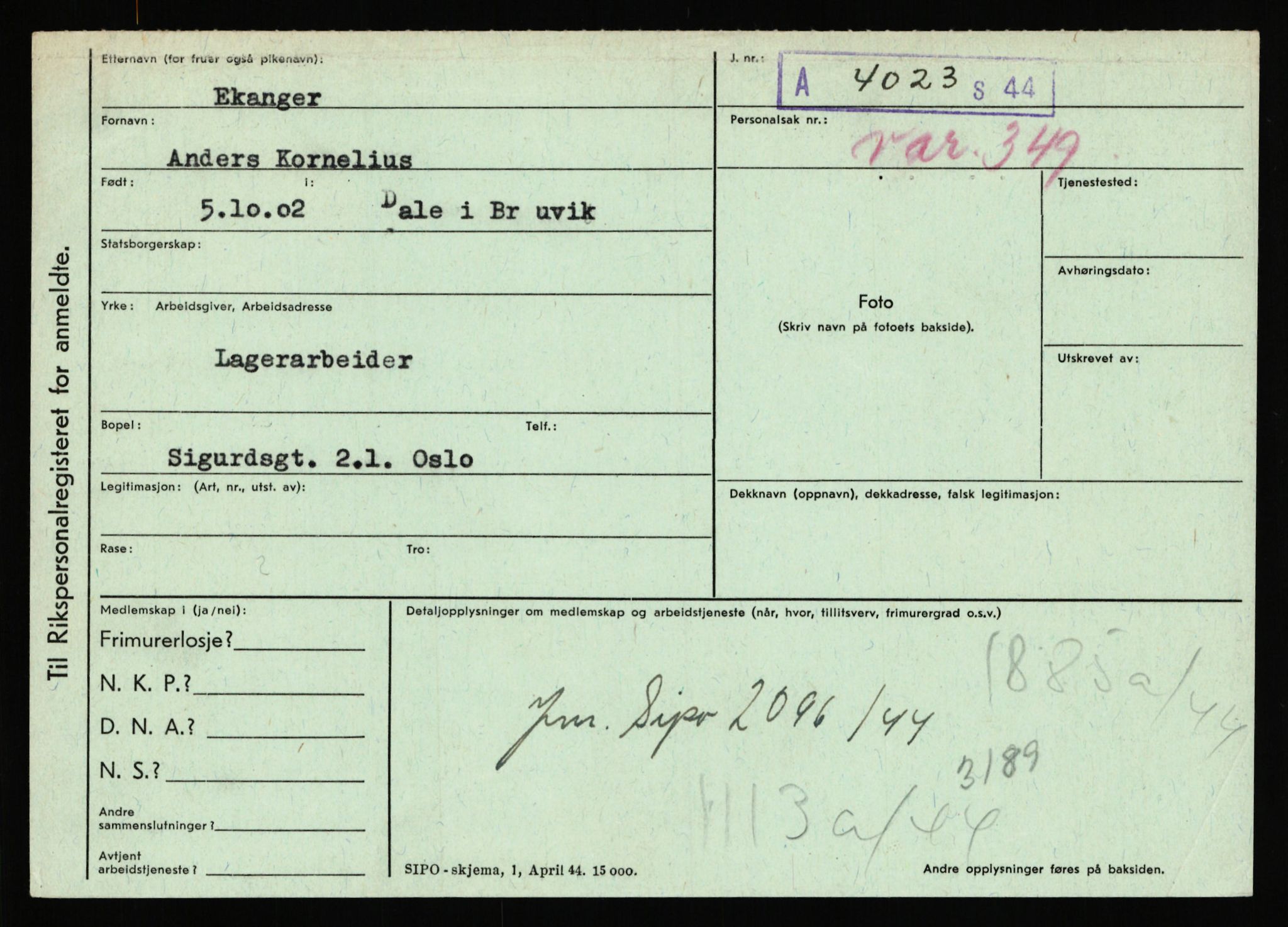 Statspolitiet - Hovedkontoret / Osloavdelingen, AV/RA-S-1329/C/Ca/L0004: Eid - funn av gjenstander	, 1943-1945, s. 351