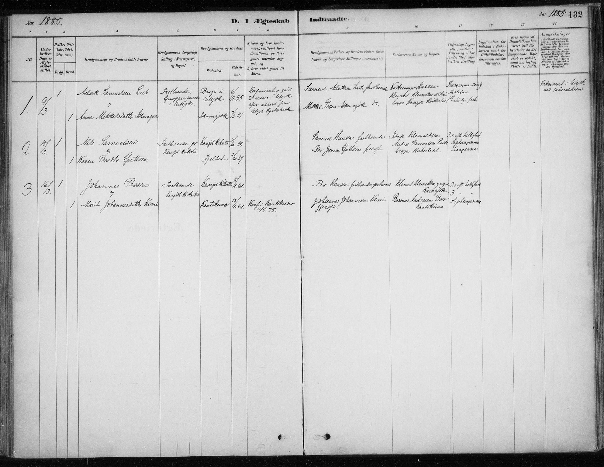 Karasjok sokneprestkontor, AV/SATØ-S-1352/H/Ha/L0002kirke: Ministerialbok nr. 2, 1885-1906, s. 132